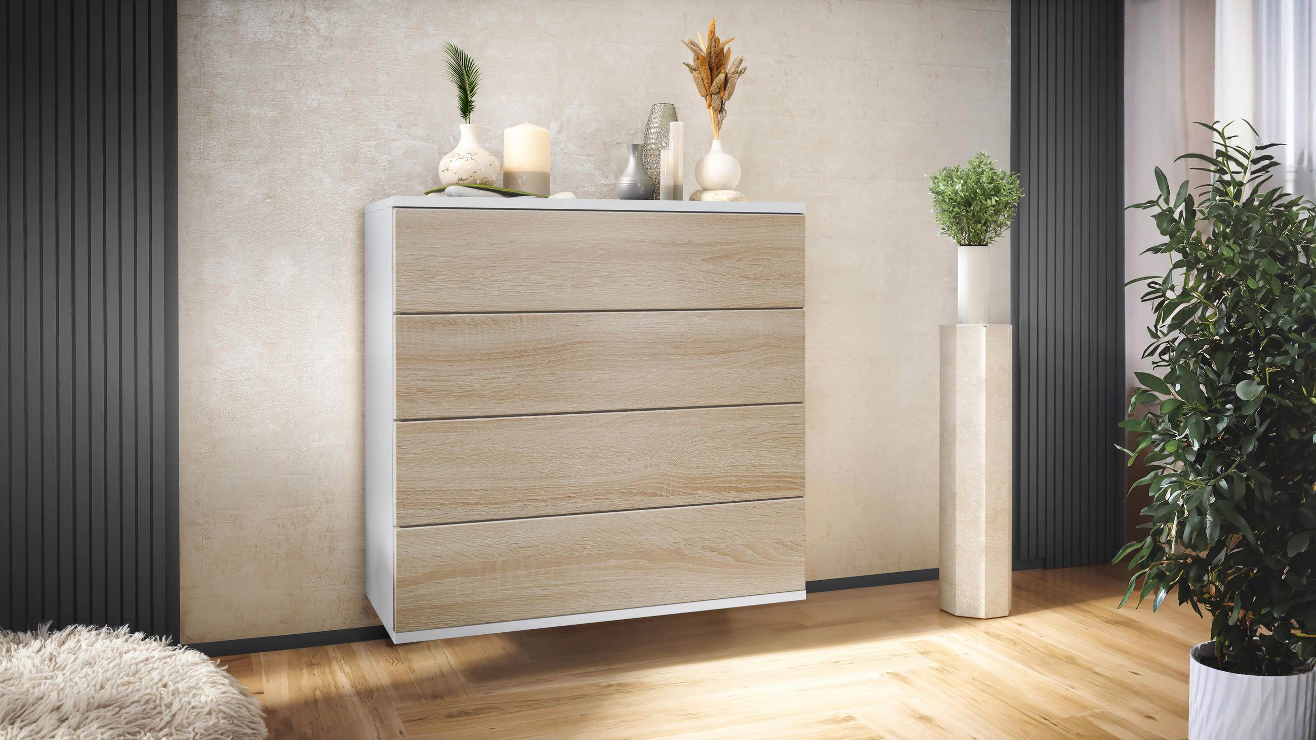 KOMMODE Pavos Eiche sägerau - Eiche San Remo, Holzwerkstoff (76/76/35cm) - Vladon