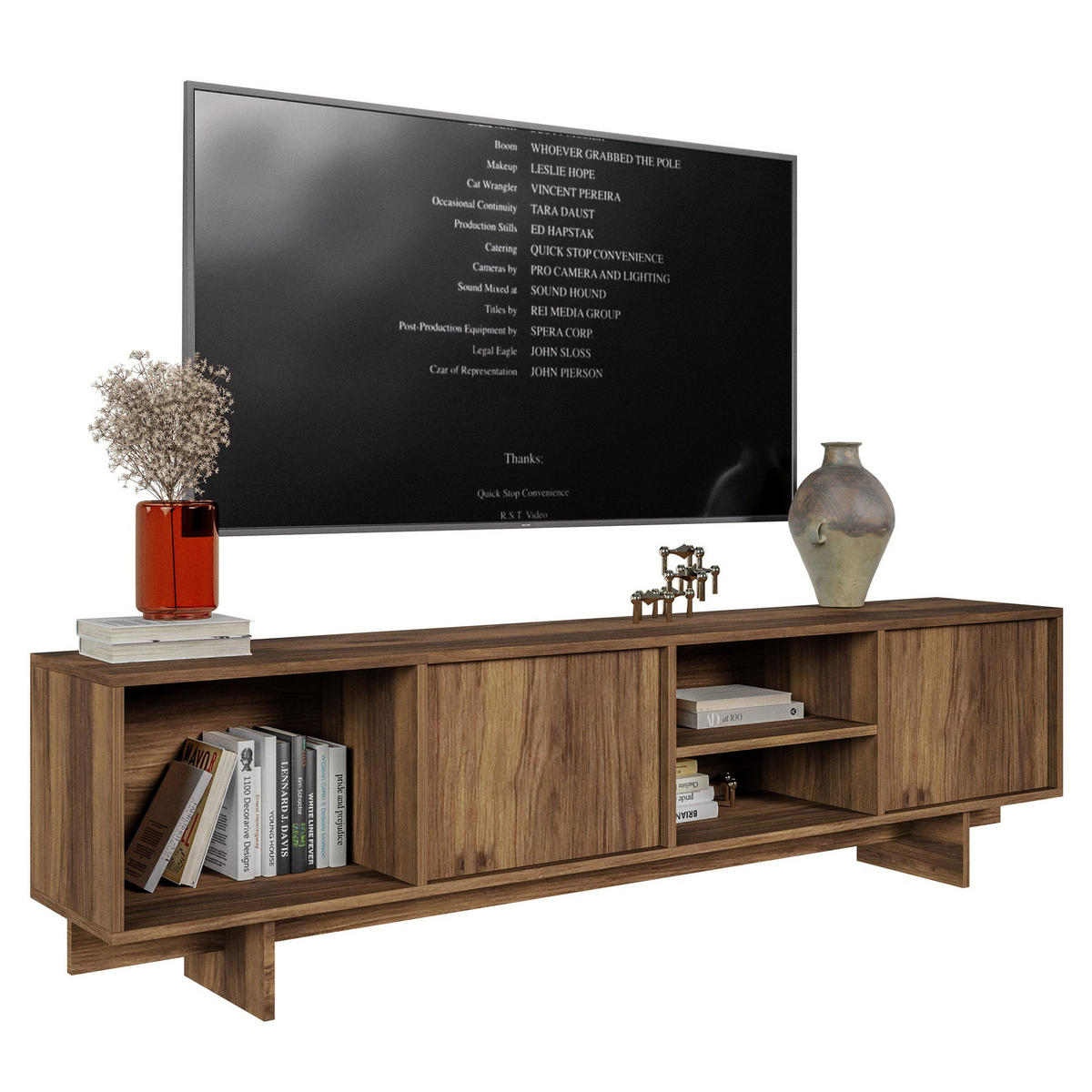 TV-STOLEK Sanva Ořech warmia 200 cm - tmavě hnědá, kompozitní dřevo (200/55/35cm) - Selsey