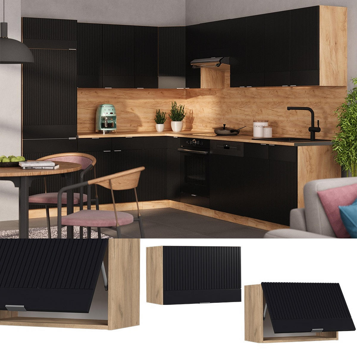 HÄNGESCHRANK Fame-Line Schwarz gestreift 60 cm Flach - Honigeiche/Schwarz, Holzwerkstoff (60/40/34.1cm) - Vicco