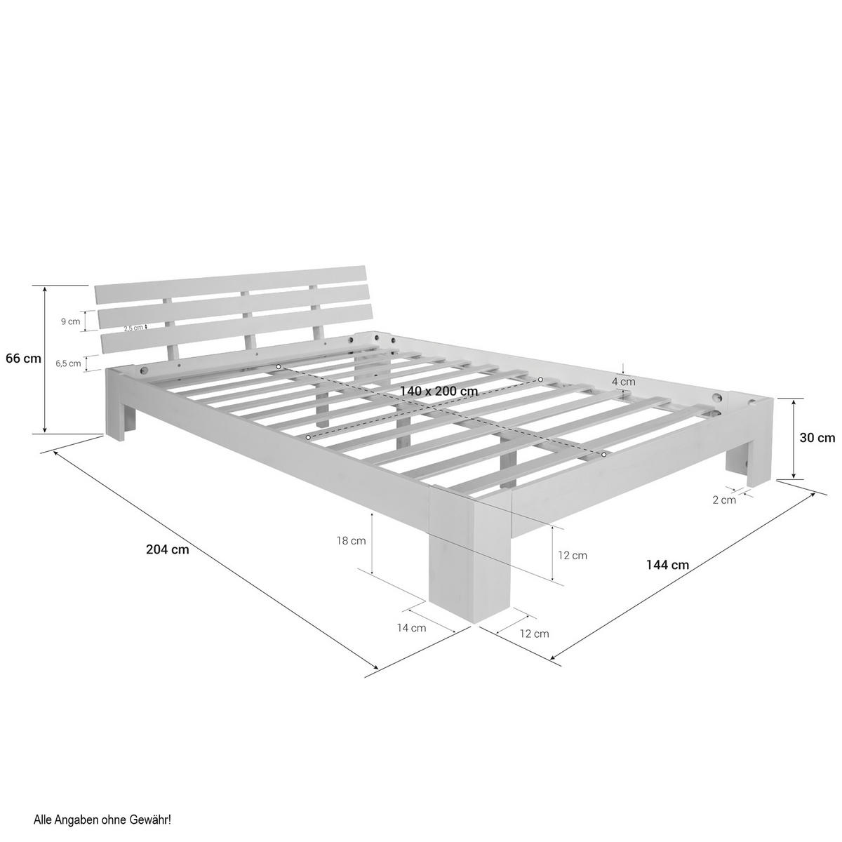 HOLZBETT mit Matratze 140/200 cm weiß - Weiß, Holz (140/200cm) - Homestyle4u