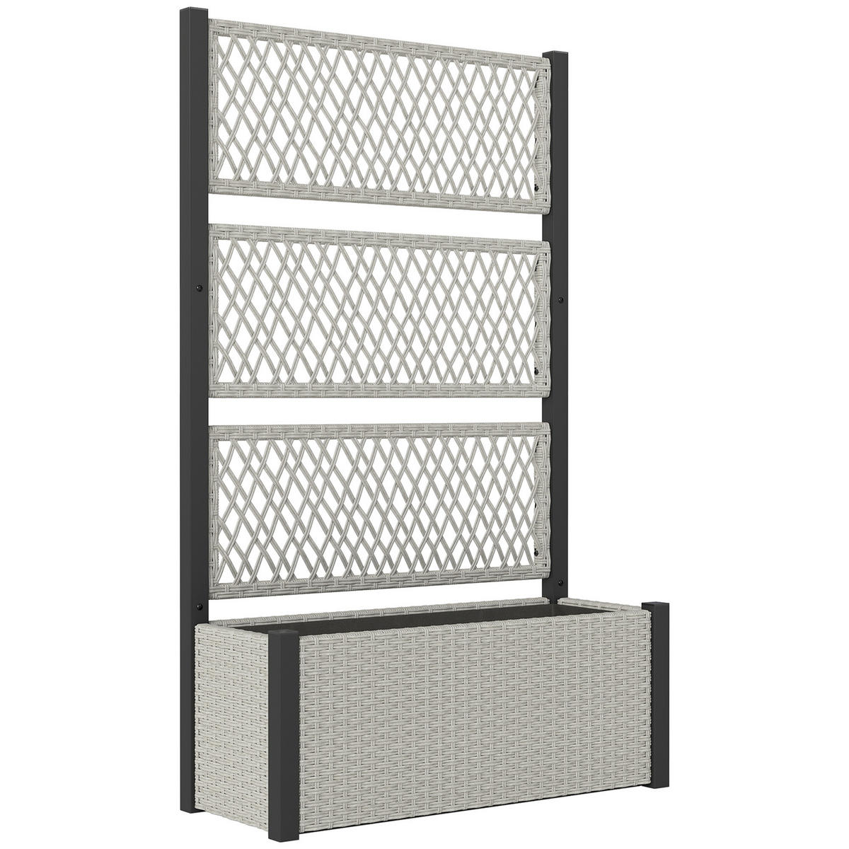 HOCHBEET mit Rankgitter in Rattan-Optik Pflanzkasten Blumenkasten mit Rankhilfe - Grau, Metall (35/148/90cm) - Outsunny
