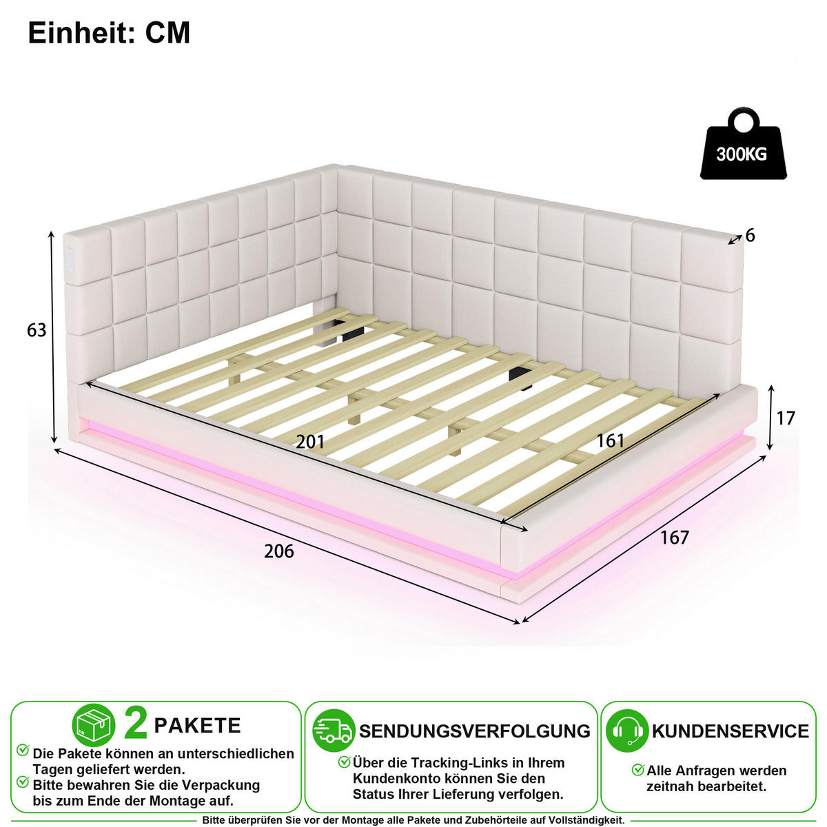 SCHLAFSOFA 160/200 cm in Beige mit LED und USB Leinen - Beige, Holzwerkstoff/Textil (160/200cm) - CHICFURN