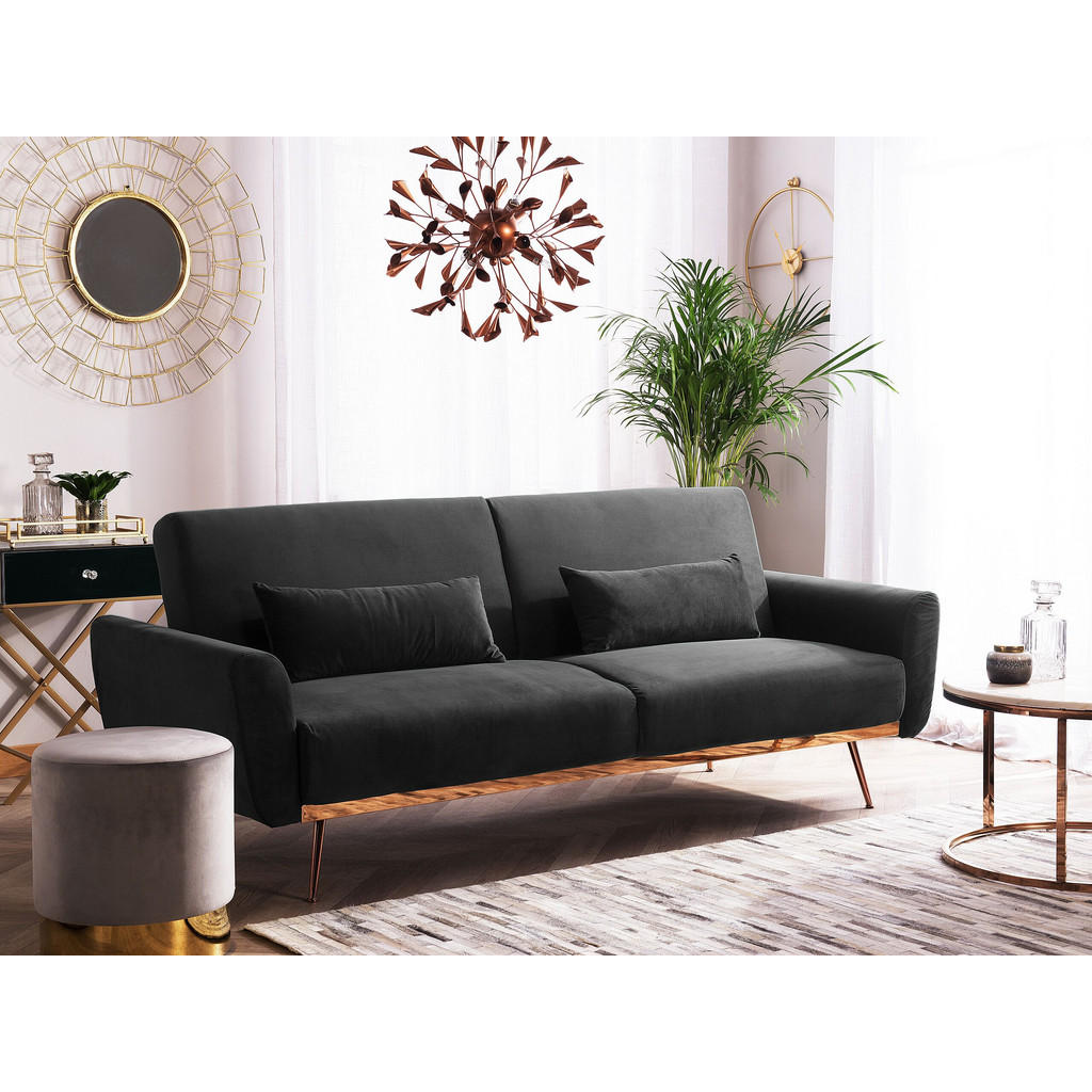 Thumbnail - Beliani 3-Sitzer-Schlafsofa, Schwarz, Textil, 210x86x81 cm, Wohnzimmer, Sofas & Couches, Schlafsofas