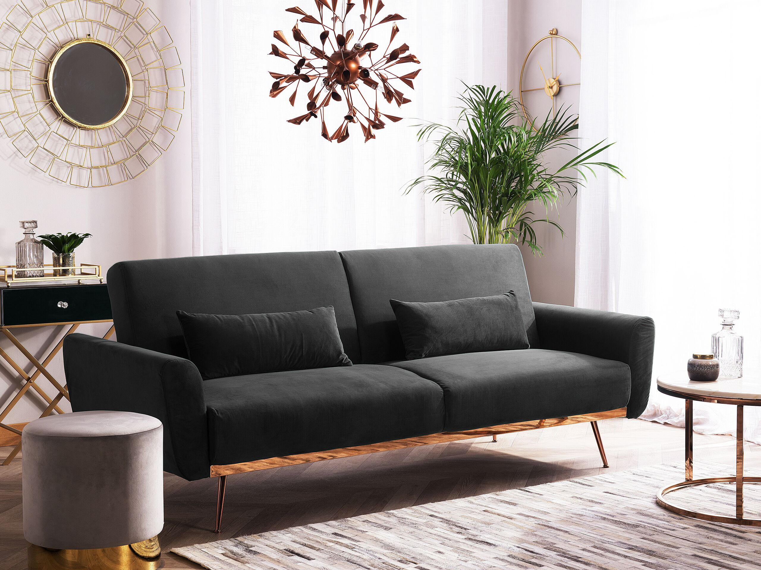 3-SITZER-SCHLAFSOFA Samtstoff Schwarz Eina - Schwarz, Textil (210/86/81cm) - Beliani