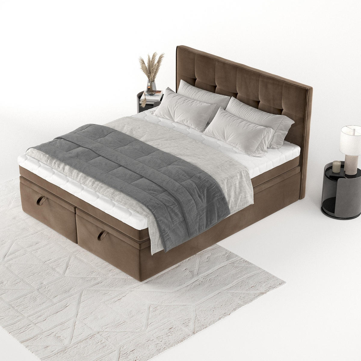 BOXBETT Arivo 140/200 cm Braun im Kronos Stoff - Schwarz/Braun, Holz/Holzwerkstoff (140/200cm) - AltaBeds