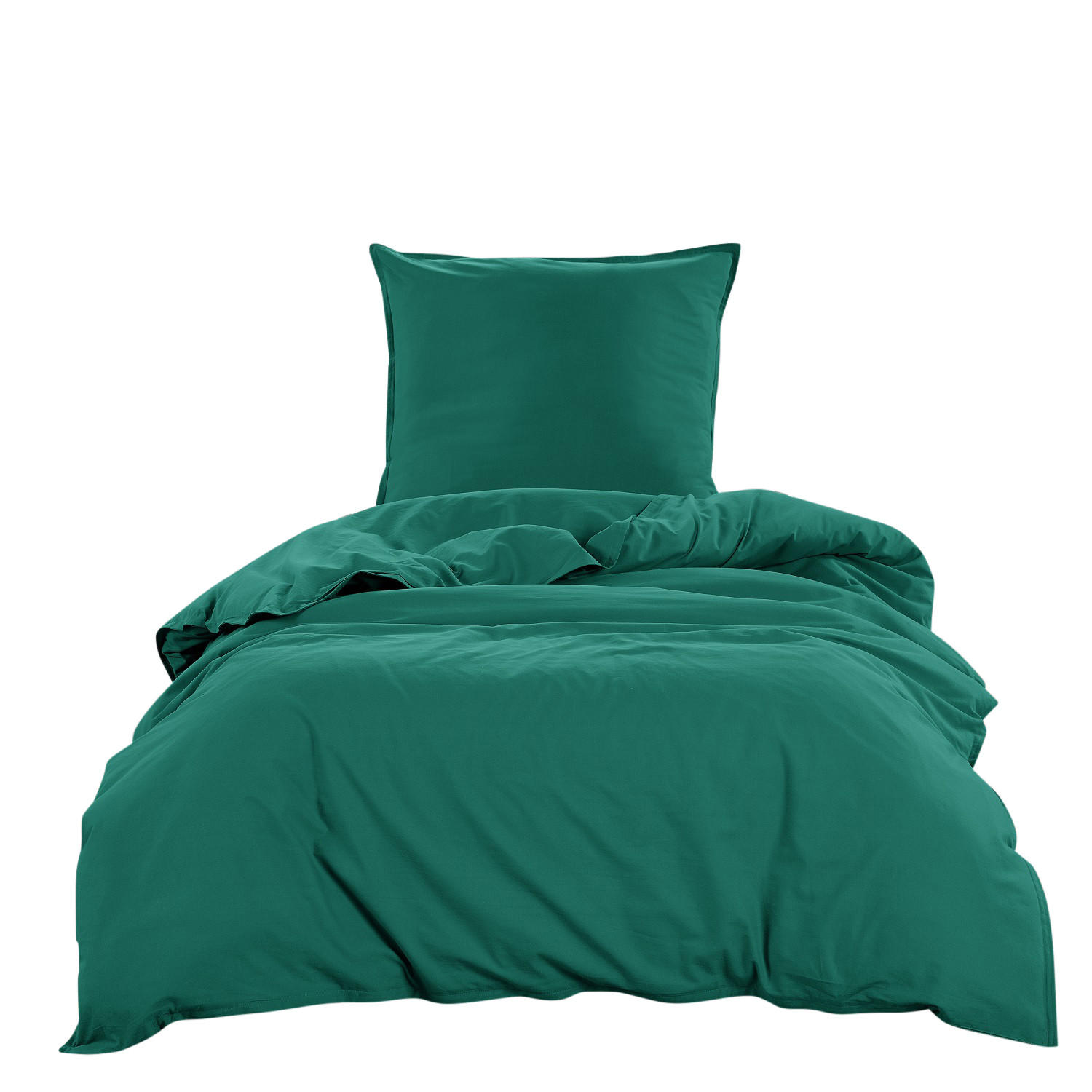 BETTWÄSCHE Stone Washed tannengrün 155/220 cm 100% Baumwolle Used-Effekt mit Stehsaum - Grün, Textil (155/220cm) - wometo