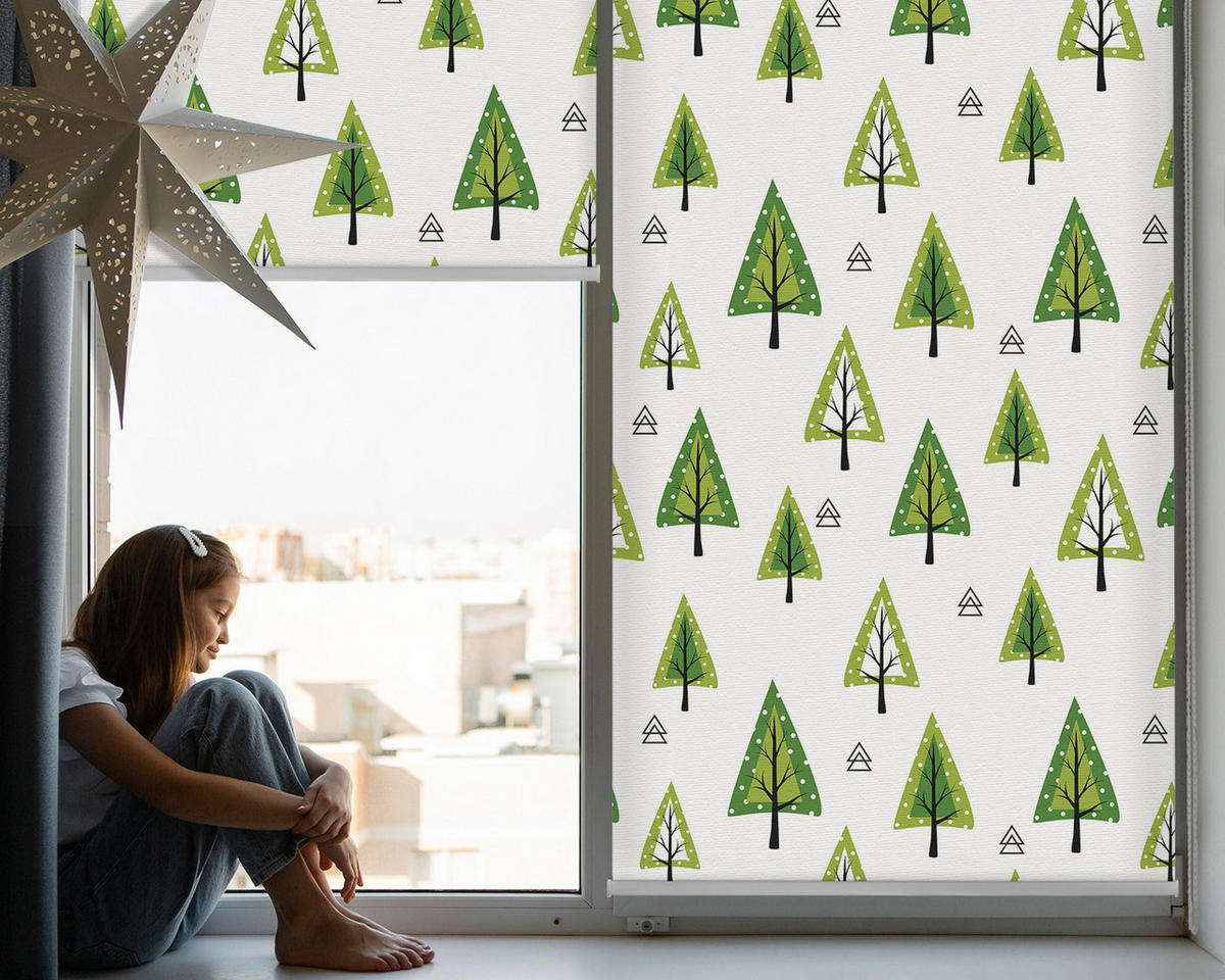 VNÚTORNÁ roleta - okenná roleta - roleta - 90x140 cm - Nakreslený les - zelená, plast (90/140/0.5cm) - TULUP