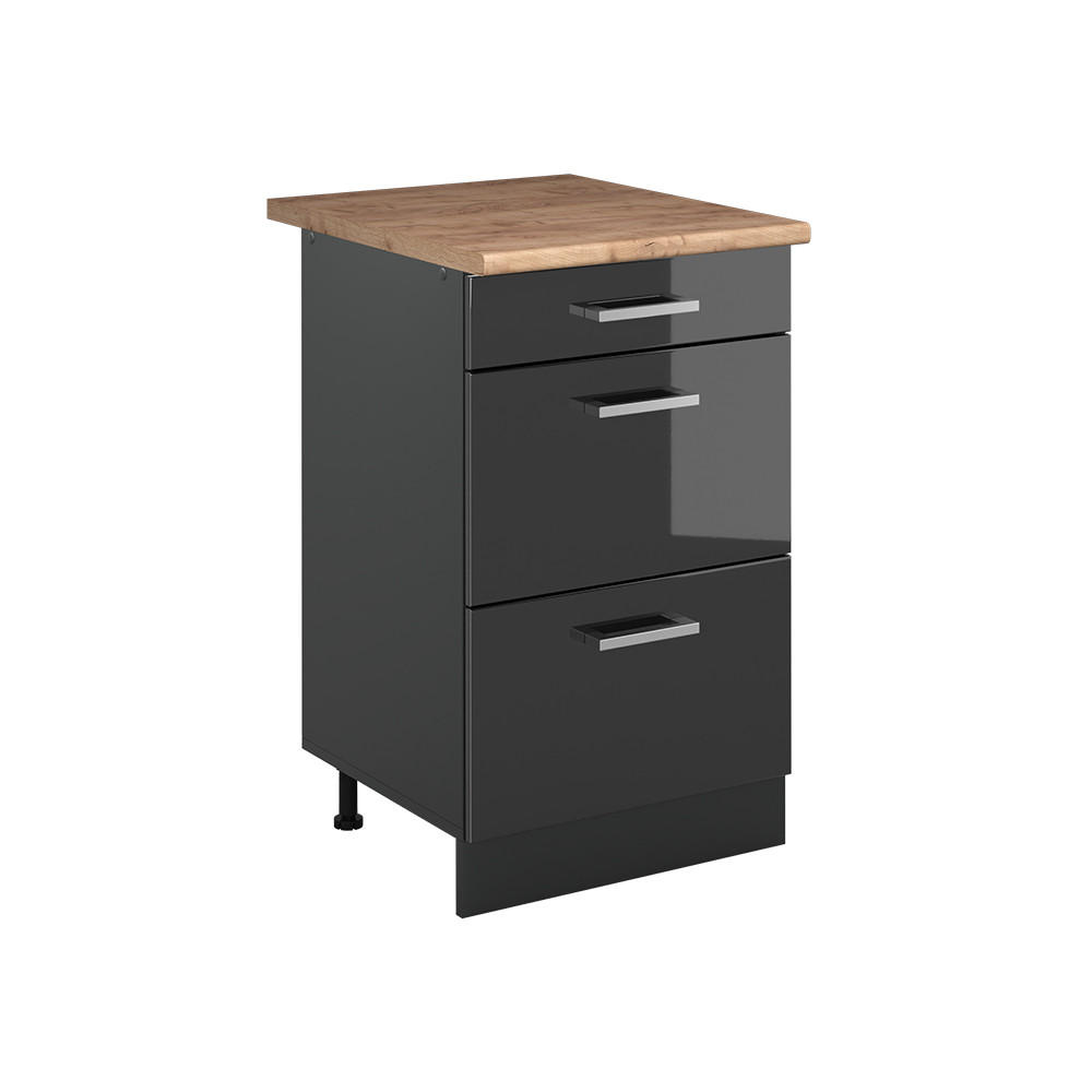 KÖKSUNDERSKÅP R-Line, Antracit högblank/antracit, 50 cm Auksinis ąžuolas stalviršis Svart högglans, Antracit 81.6/50/60 cm