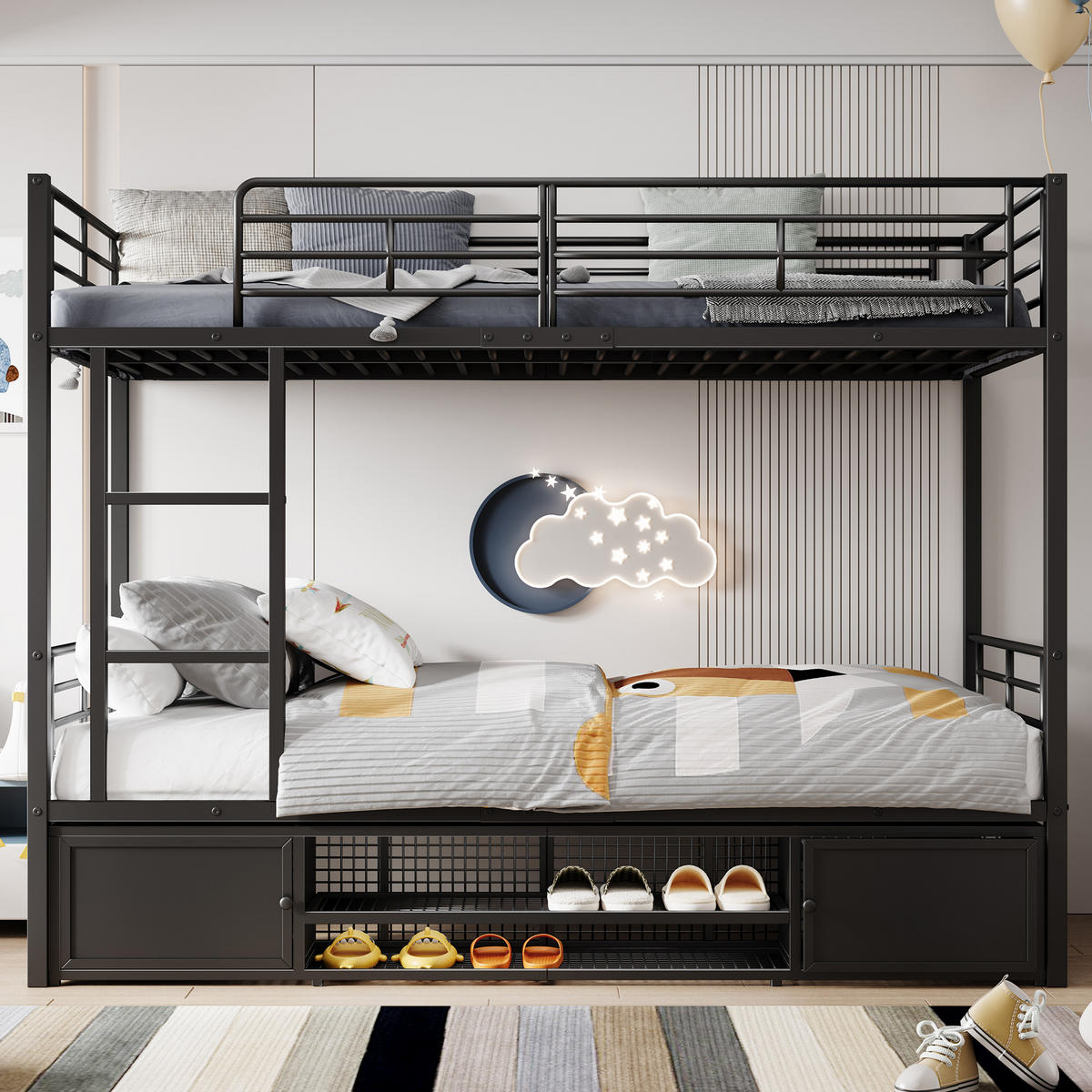 ETAGENBETT 90x200 cm Schrank schwarz - Schwarz, Metall (90/200cm) - Fortuna Lai