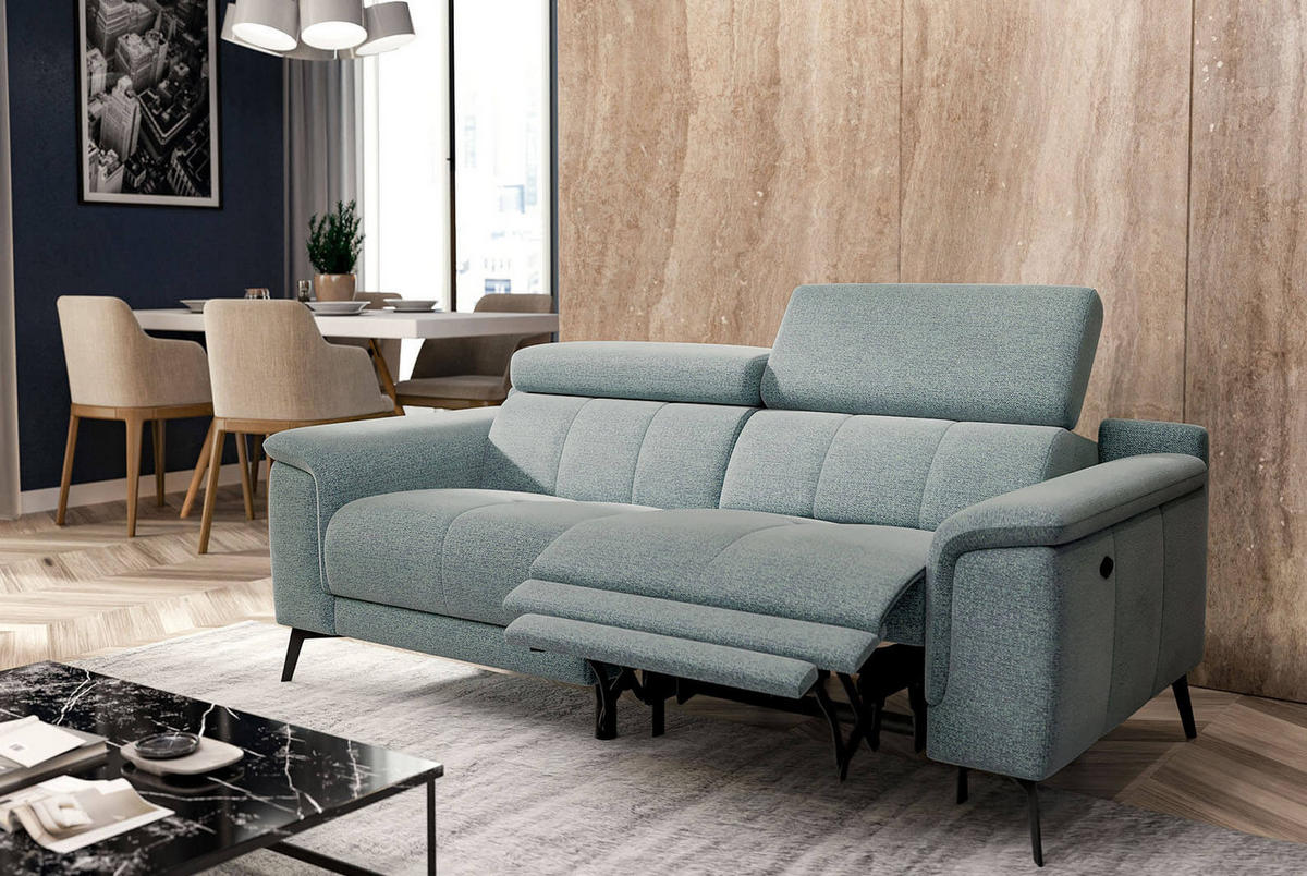 RELAXSOFA FIERO 3-Sitzer mit 1 Relaxfunktion, mintgrün - Schwarz/Mintgrün, Holzwerkstoff/Textil (212/82/103cm) - Courtois Laville