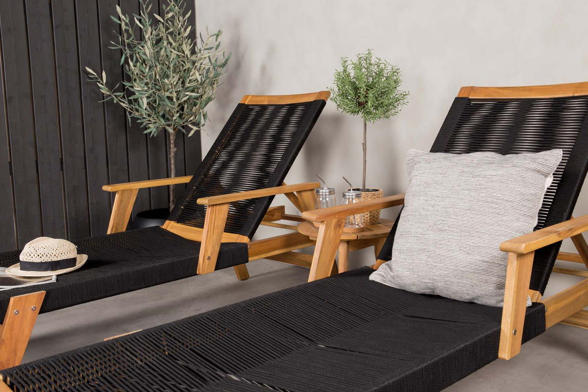 LOUNGE-SET (3-teilig) schwarz - Schwarz/Naturfarben, Holz - ebuy24