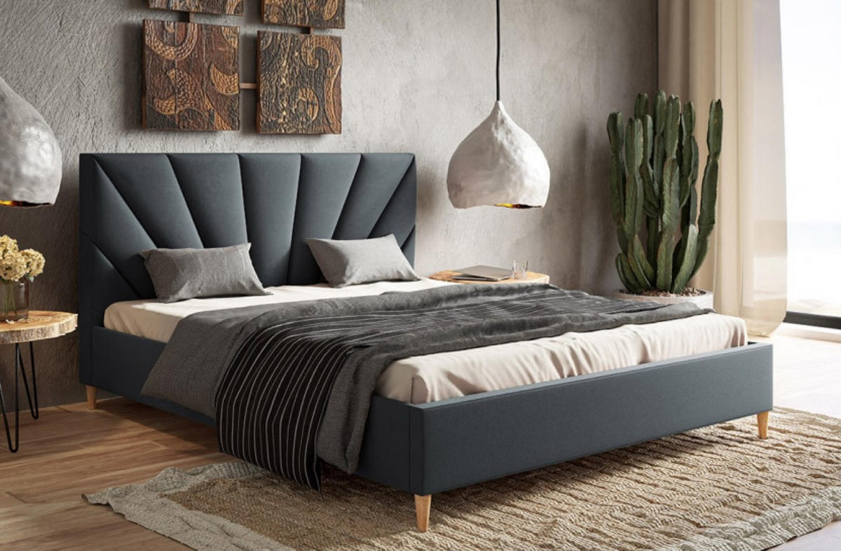 BETT Grau LUXO 3 Gepolstert Auf Holzbeinen 140x200 cm - Eichefarben/Schwarz, Textil (140/200cm) - Sepro Meble
