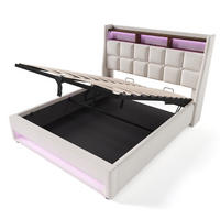 POLSTERBETT 140/200 cm Beige aus Leinen mit LED, USB und Bettkasten - Beige, Textil (140/200cm) - OKMYHOME