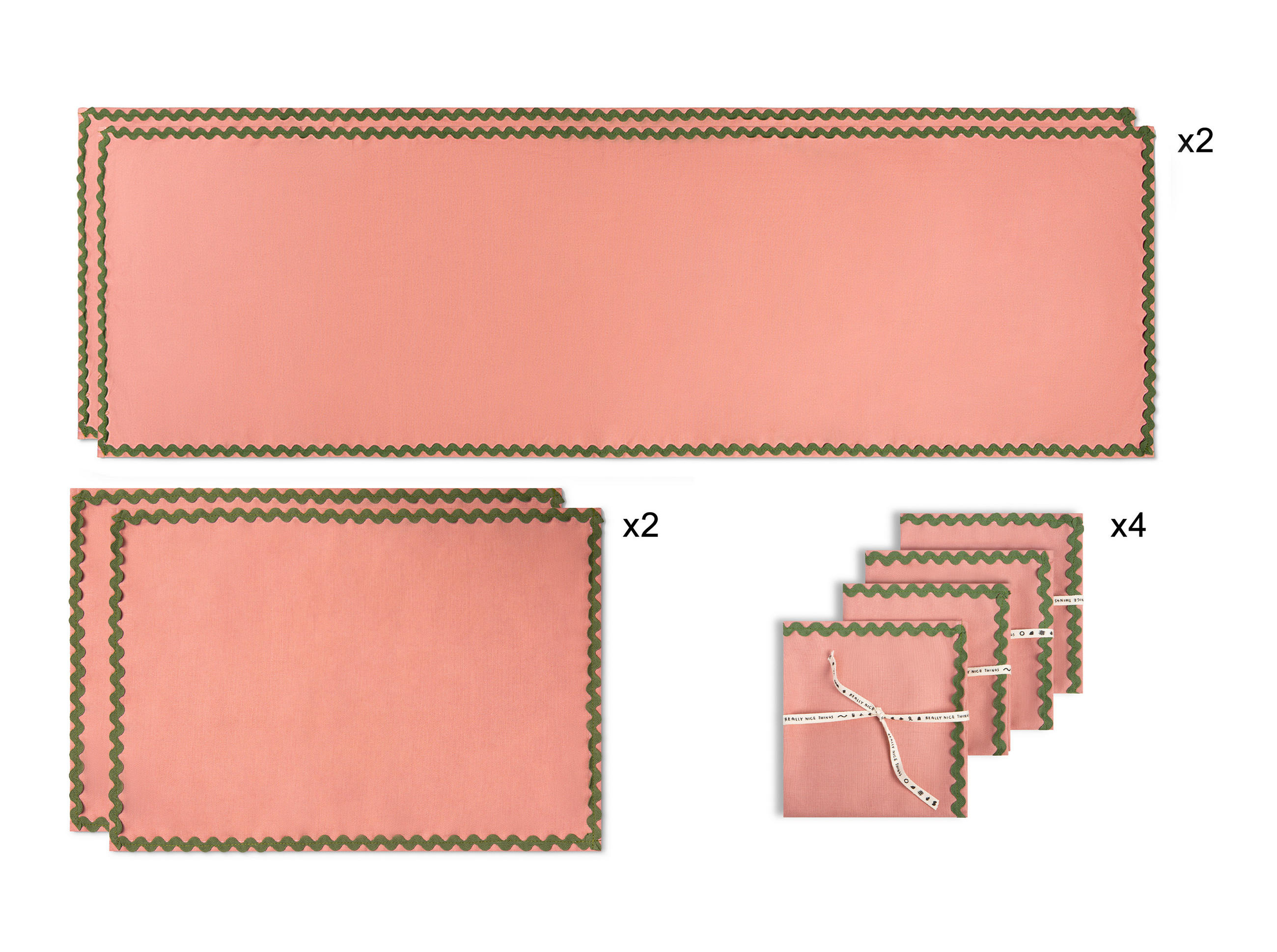 TISCHET 8-teilig, 100% Leinen, rosa und grün SET WAVY - Pink, Textil (40/130cm) - RNT By Really Nice Things