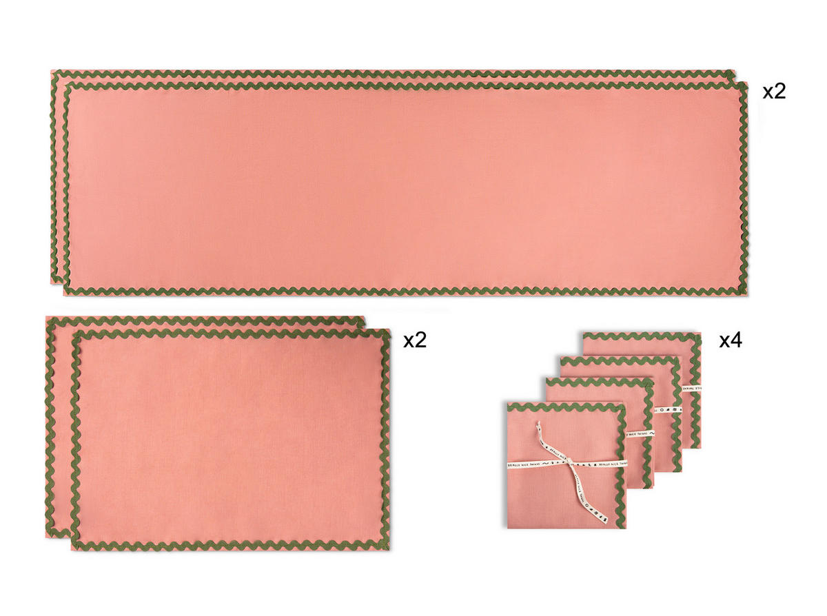 TISCHET 8-teilig, 100% Leinen, rosa und grün SET WAVY - Pink, Textil (40/130cm) - RNT By Really Nice Things
