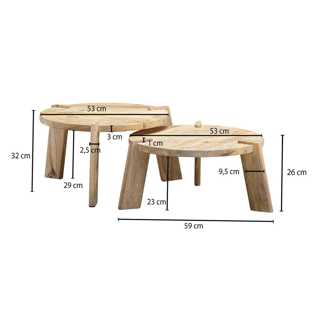COUCHTISCH 2er Set Mango Massivholz Messingstreifen Handgefertigt HELEN, Beige 53x53x32 cm - Beige, Mangoholz/Holz (53/53/32cm) - KADIMA DESIGN