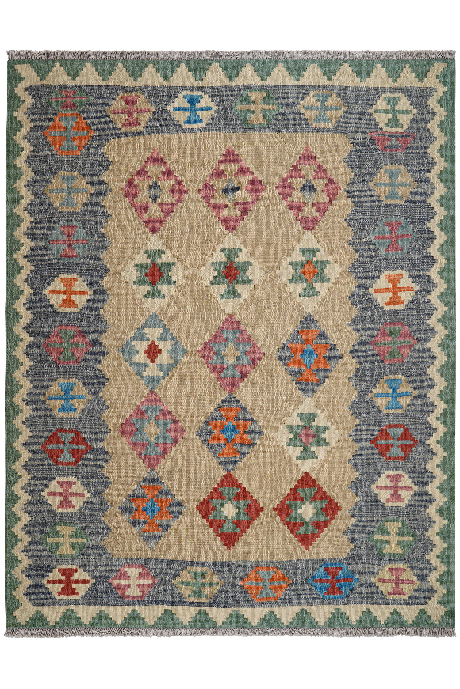 HANDWEBTEPPICH Kelim Gashgai Beige 202/159 cm Schurwolle - Beige, Textil (159/202cm) - Looma