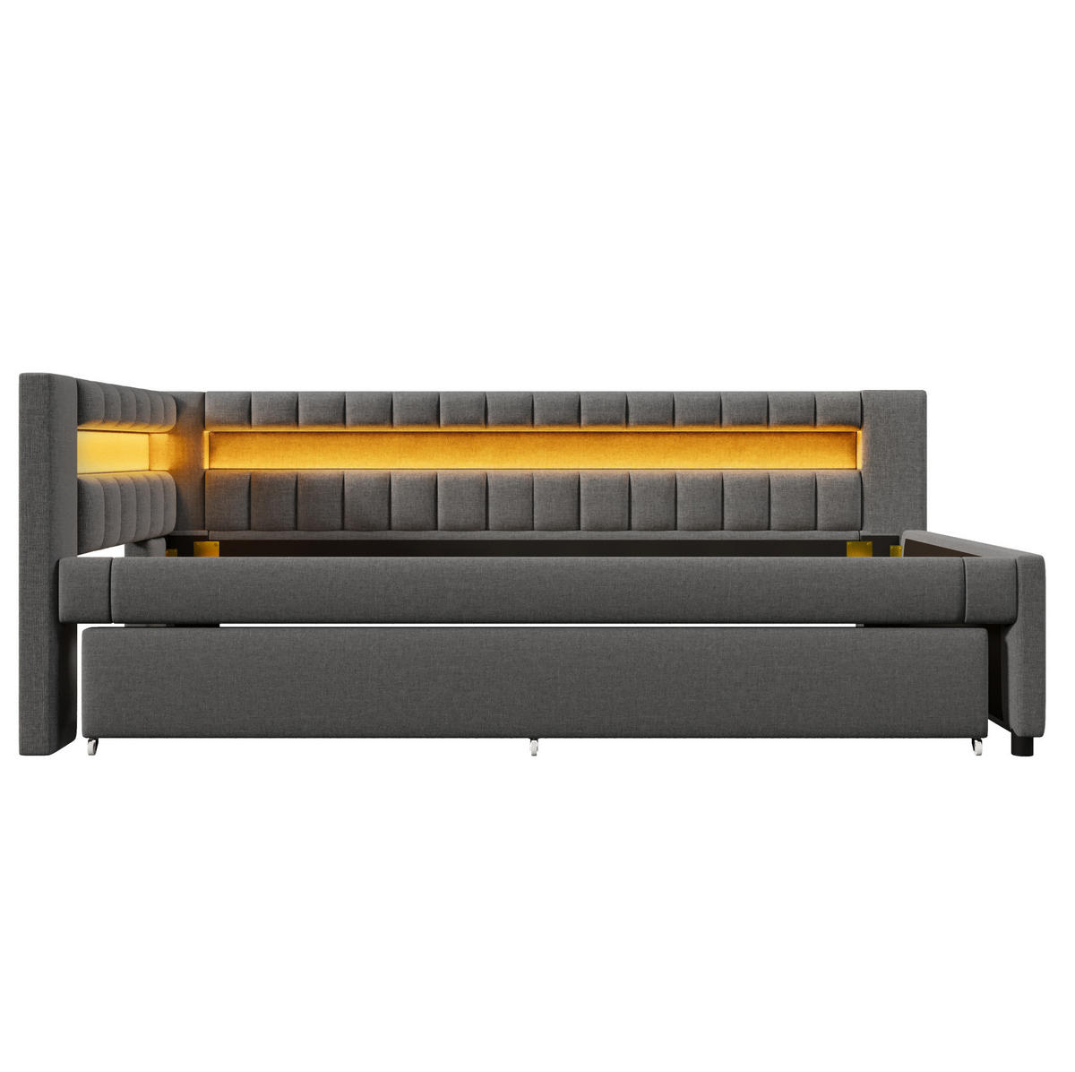 POLSTERBETT 90/200 cm in Grau mit LED-Beleuchtung und USB- und Type-C-Anschlüssen - Grau, Textil (90/200cm) - Flora Grace