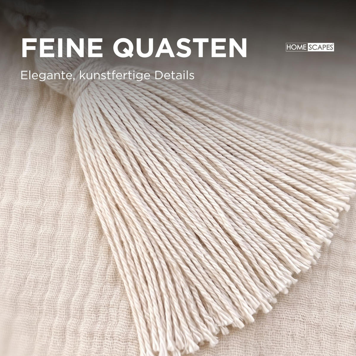 DEKOKISSEN Musselin offwhite mit Quasten, 45/45 cm - Weiß, Textil (45/45cm) - Homescapes