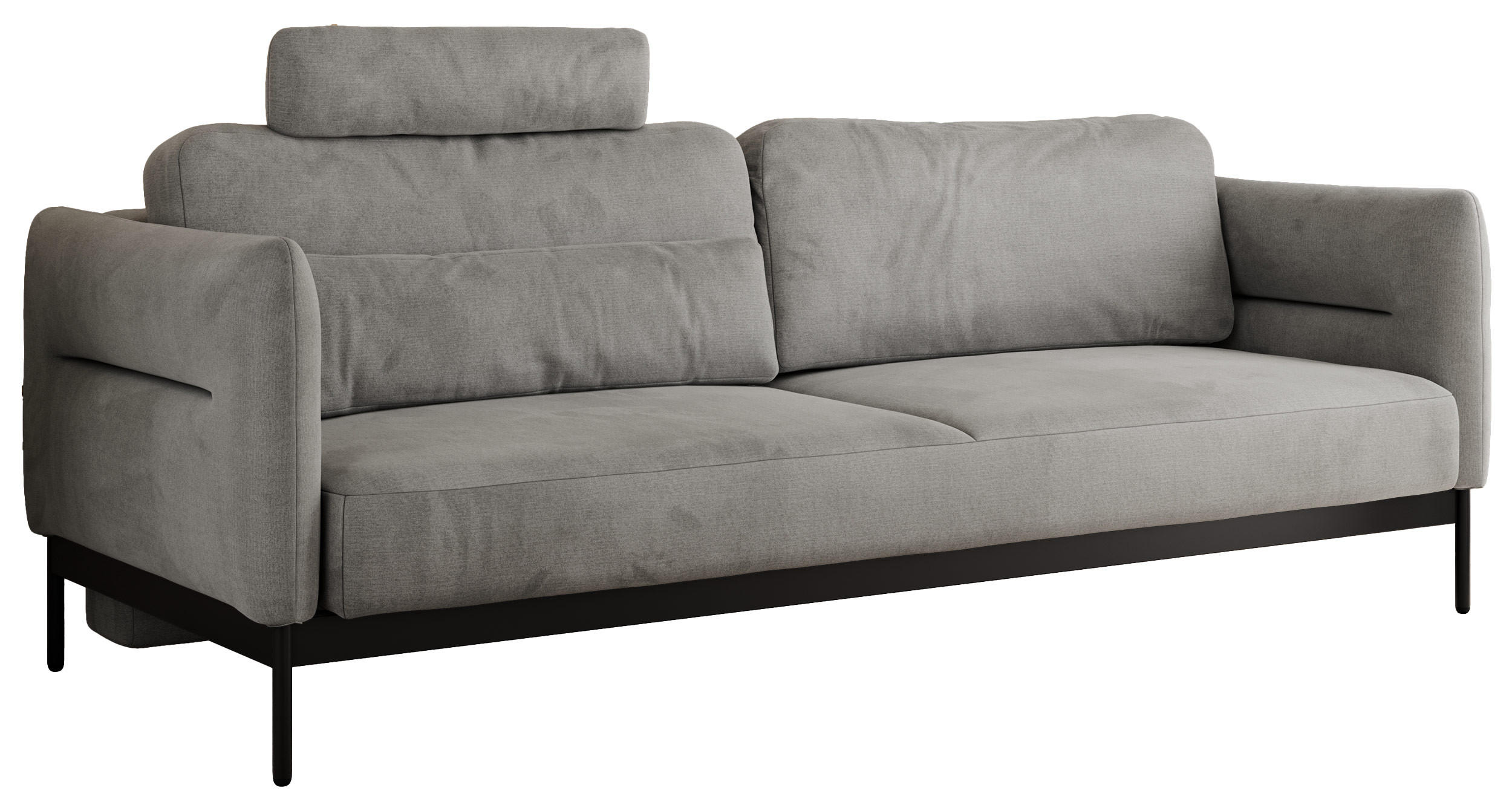 SOFA SALENTO Hellgrau Velvet - Hellgrau/Schwarz, Textil/Metall (221/82/101cm) - MKS