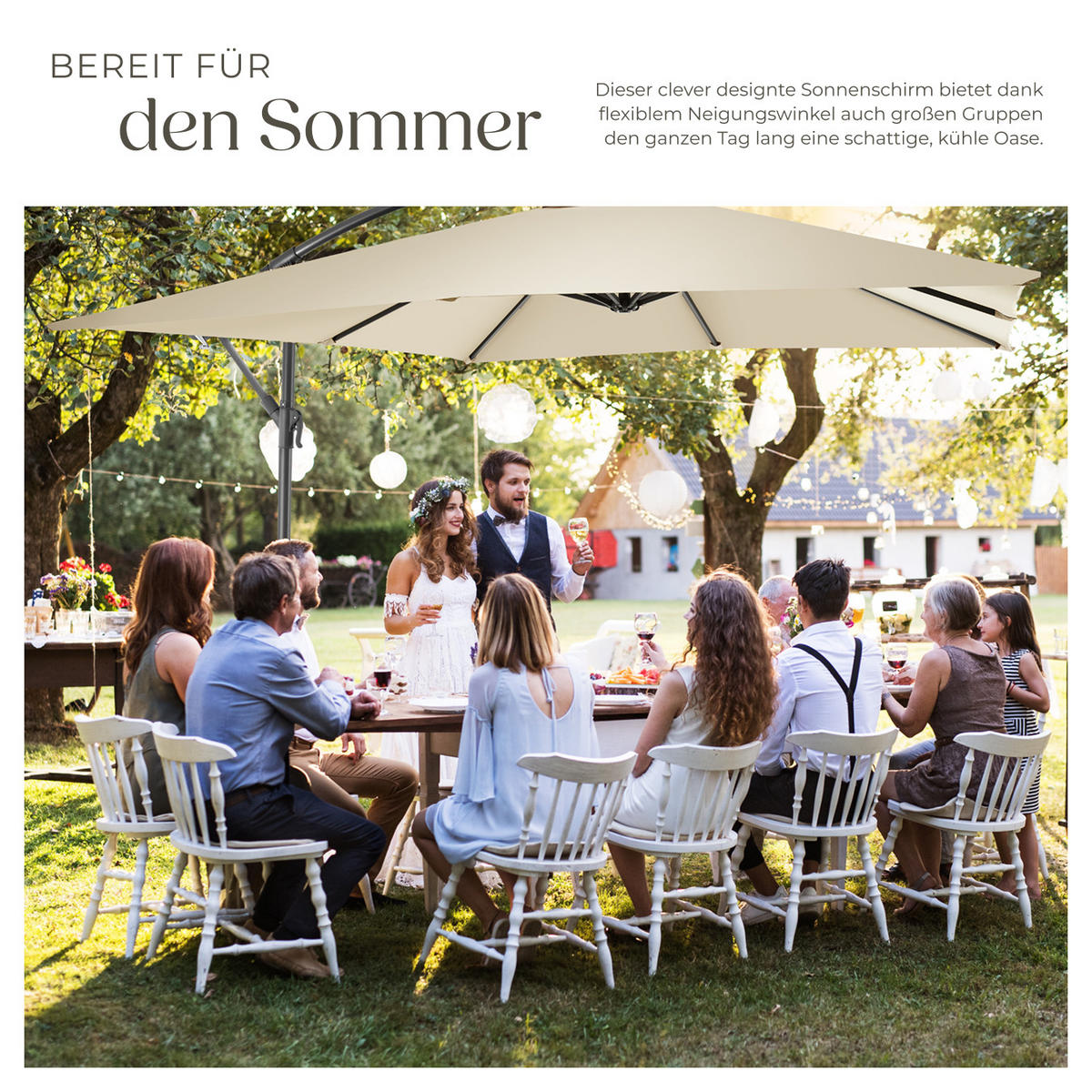 SONNENSCHIRM Apollon, inkl. Windsicherung und Schutzhülle, beige - Beige, Kunststoff (250/300cm) - tectake