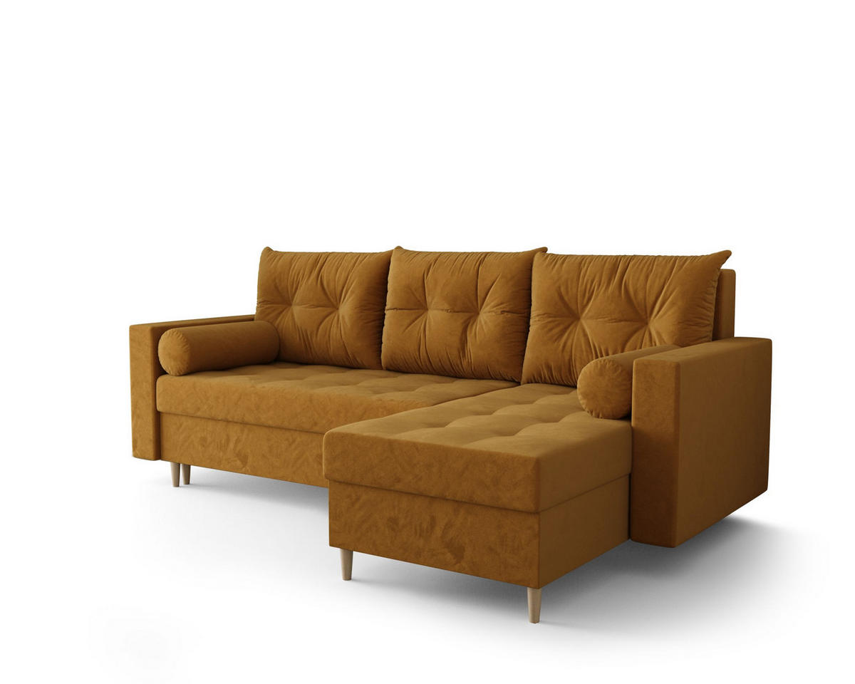 ECKSOFA SKANDI Itaka 33 Rechts mit Schlaffunktion - Goldfarben, Textil (230/145cm) - Bedante