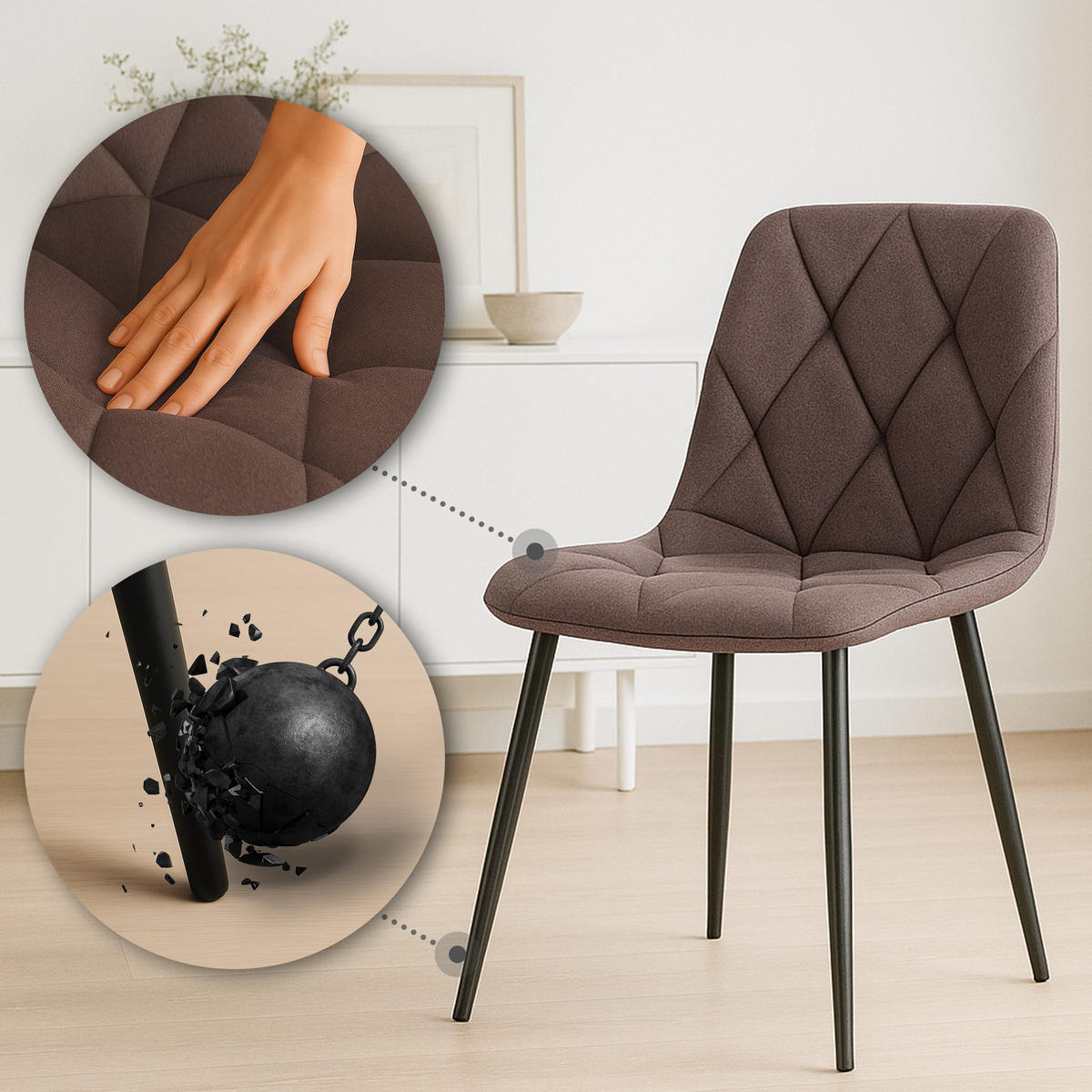 ESSZIMMERSTUHL Stoff Braun - Schwarz/Braun, Textil/Metall (45/85/55cm) - CLP