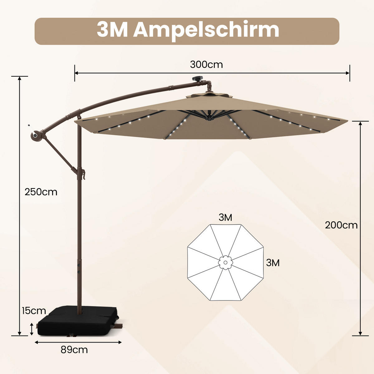HÄNGESCHIRM Braun - Braun, Textil (300/300cm) - COSTWAY