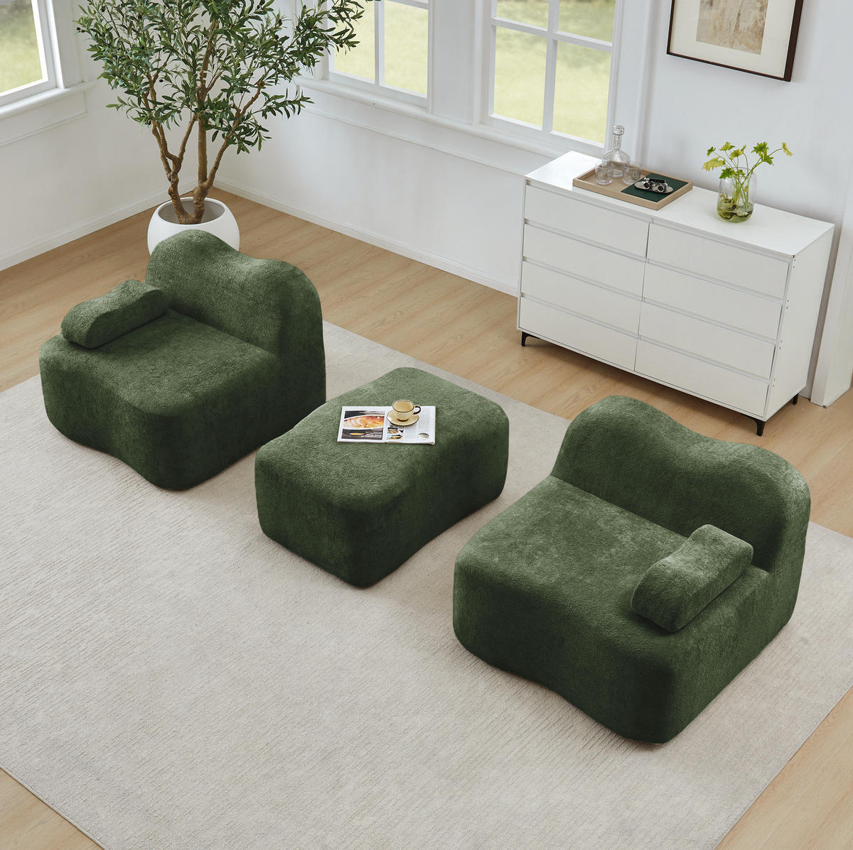 SOFA 192/167/70 cm in Grün aus Samt mit Ottomane - Grün, Textil (167/70/192cm) - Flora Grace