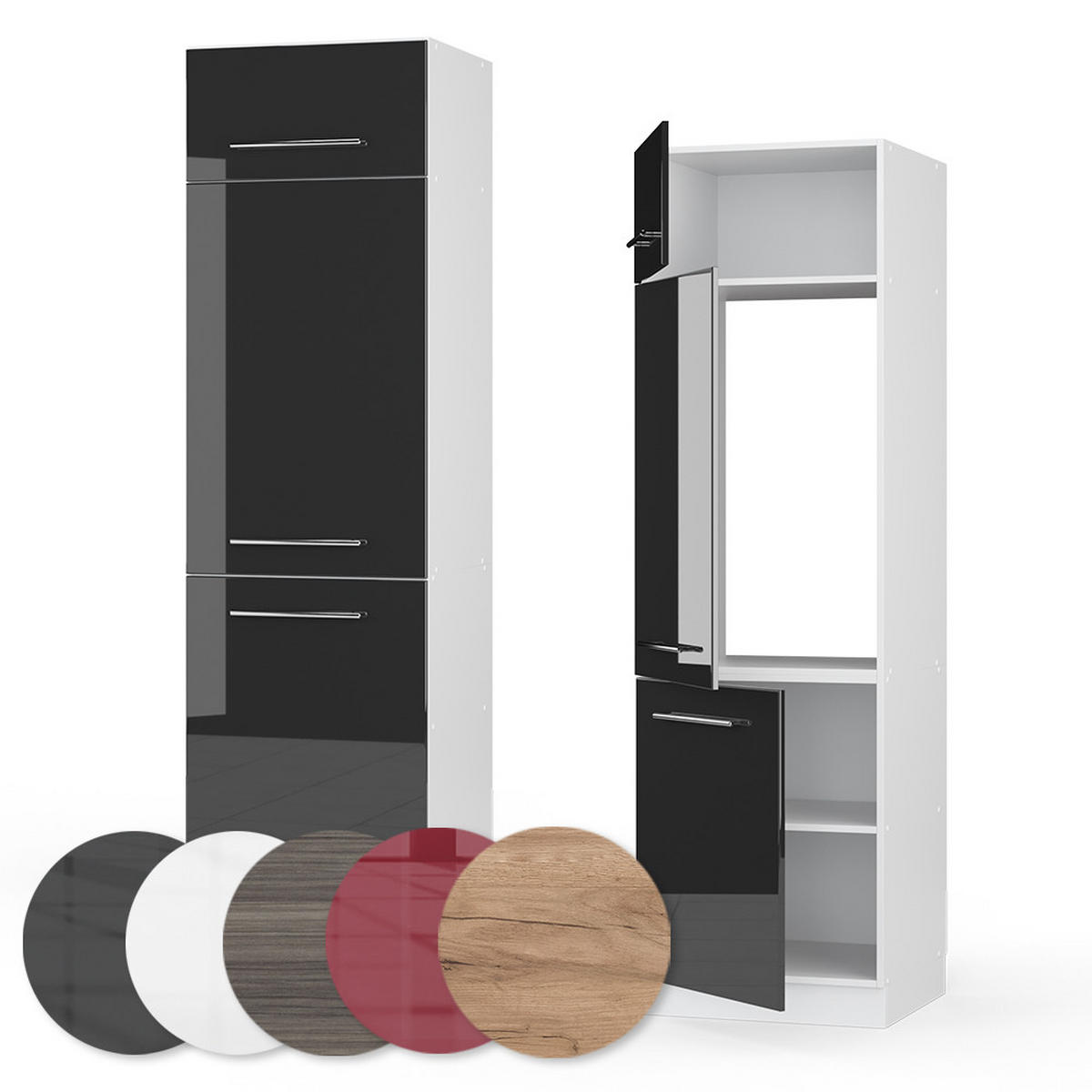 KÜCHENSCHRANK Fame-Line Anthrazit Hochglanz 60 cm - Schwarz Hochglanz/Weiß, Holzwerkstoff (60/206.8/58.1cm) - Vicco