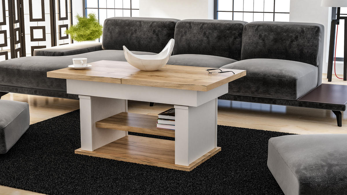 COUCHTISCH rechteckig Eiche Gold - Cashmere ausziehbar höhenverstellbar - Eichefarben/Beige, Holzwerkstoff (70/120/60cm) - designimpex