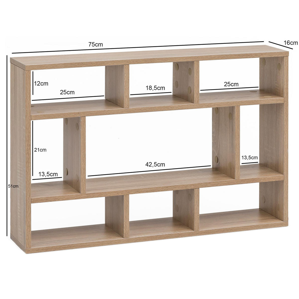 WANDREGAL MAGRA Spanplatte 9 Fächer Modern, Beige 75x16x51 cm - Beige, Holz (75/51/16cm) - KADIMA DESIGN