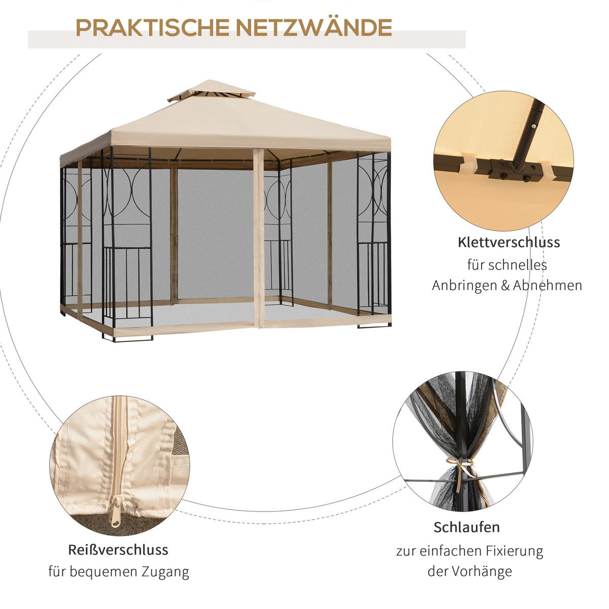 PAVILLON, Beige, Metall, 180g/m²-Polyester - Beige, Metall (298/278/298cm) - Outsunny