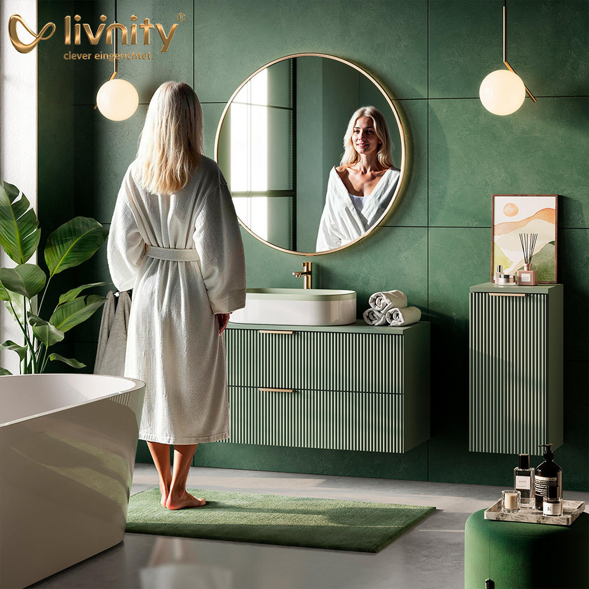 ZRCALNA OMARICA Marano, Sonoma/Bela, 60 x 75 cm z 2 predaloma - bela/hrast sonoma, leseni material (60/75/20cm) - Livinity®