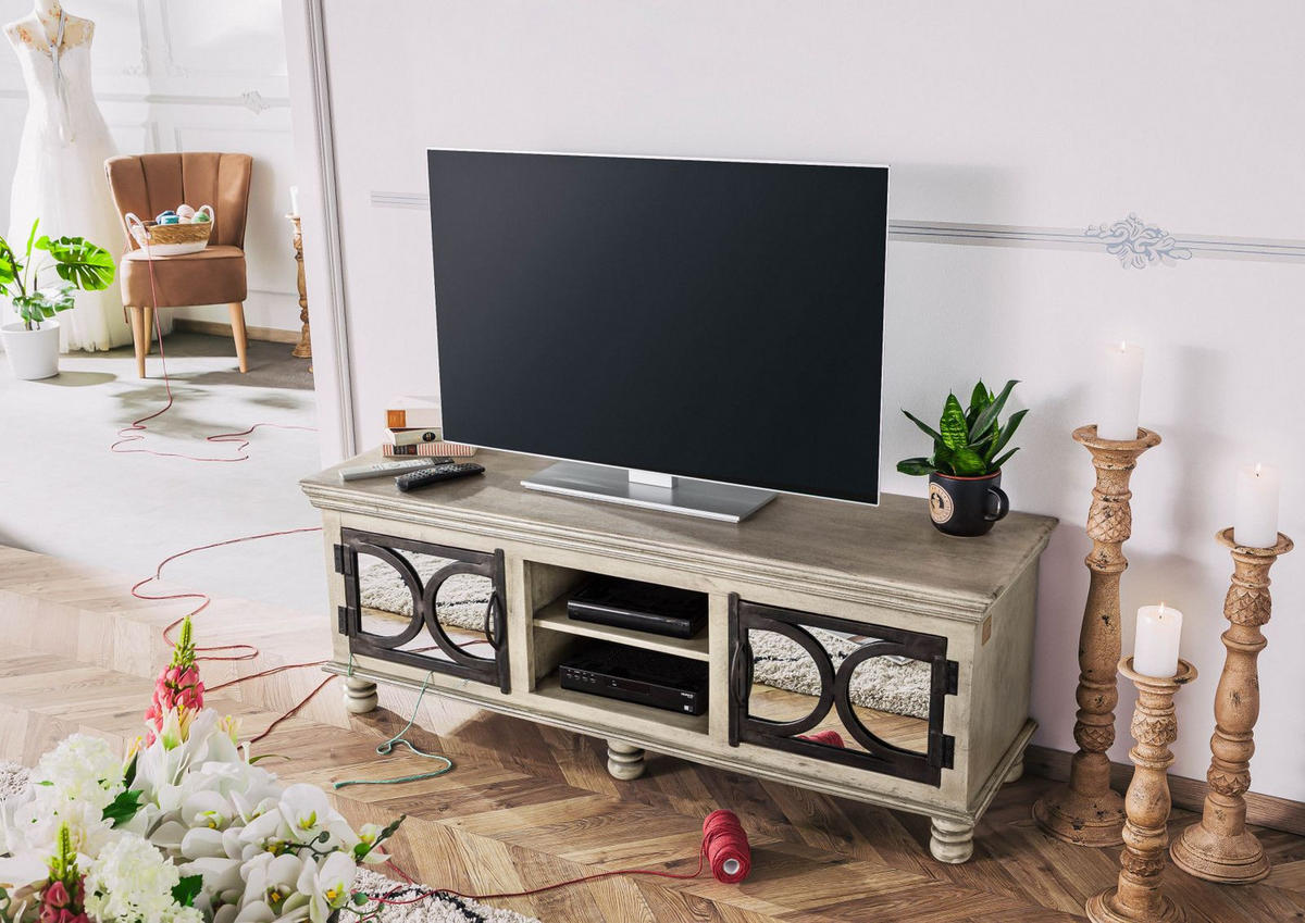 TV-BOARD Mango 150x45x55 grau lackiert HERMITAGE #011 - Grau, Holz (150/55/45cm) - Massivmoebel24
