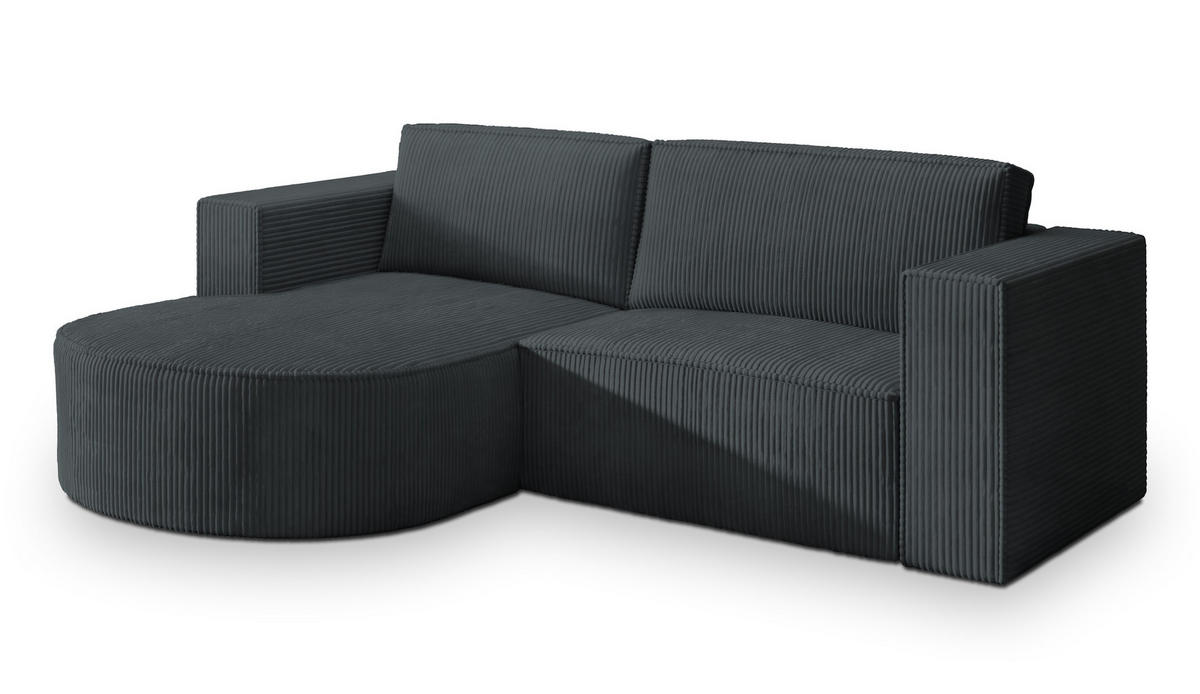 ECKSOFA SORELA P L-S Graphitfarben Kordstoff mit Schlaffunktion - Graphitfarben, Holz (263/174cm) - MASSENO