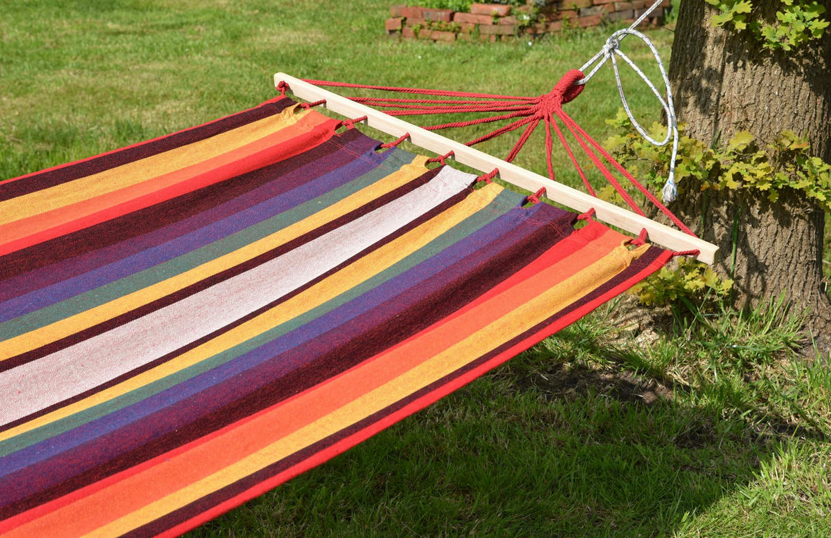 HÄNGEMATTE Trier Rot Pappelholz Relaxmatte zum Hängen - Rot, Holz (100/20/280cm) - DELUKE