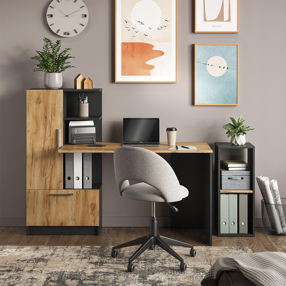 BÜCHERREGAL Tomy Anthrazit/Goldkraft Eiche 30 x 74 cm mit 2 offenen Fächern - Honigeiche/Anthrazit, Holzwerkstoff (30/74/30cm) - Vicco