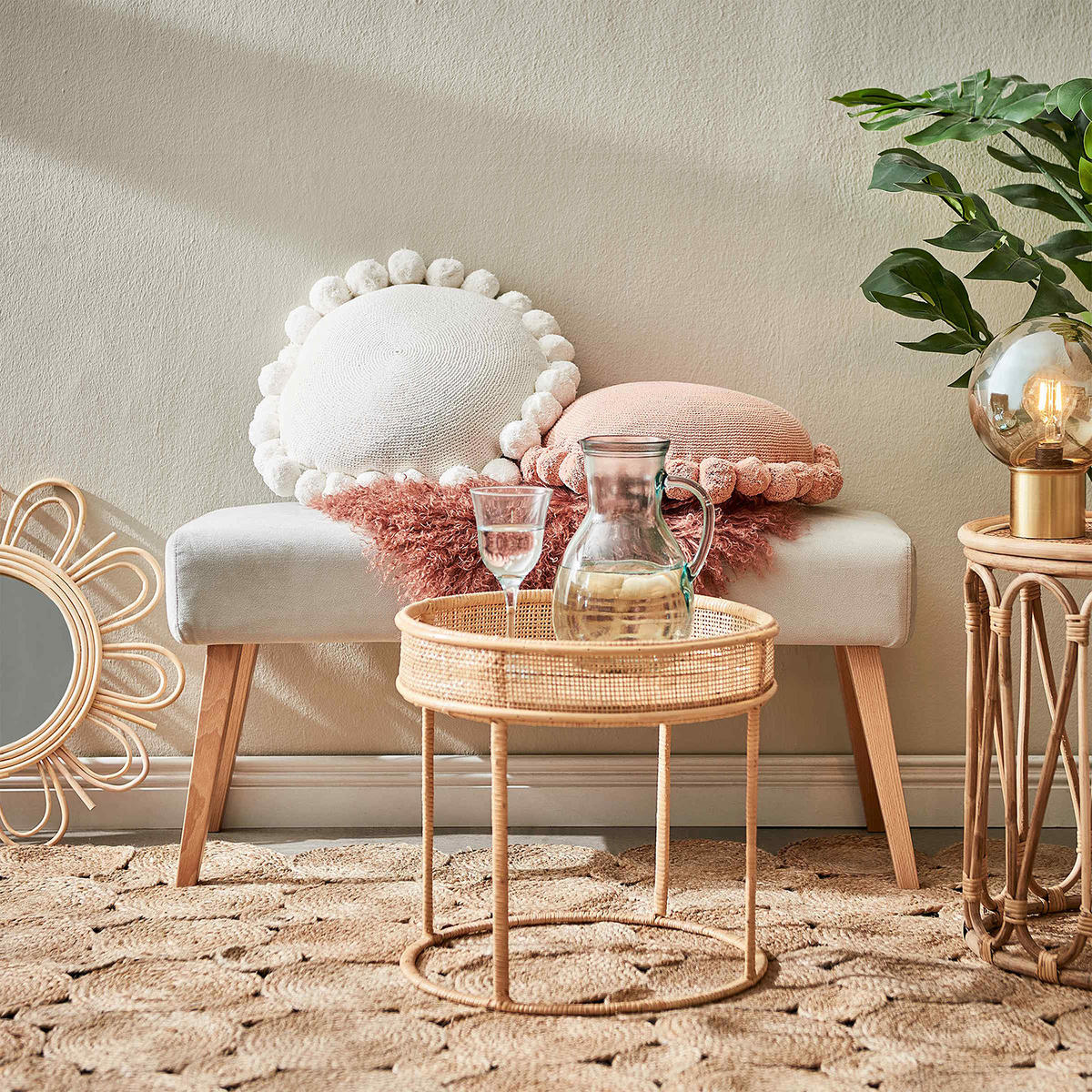 BEISTELLTISCH Boho Lounge - Beige, Naturmaterialien (40/40/39cm) - Butlers