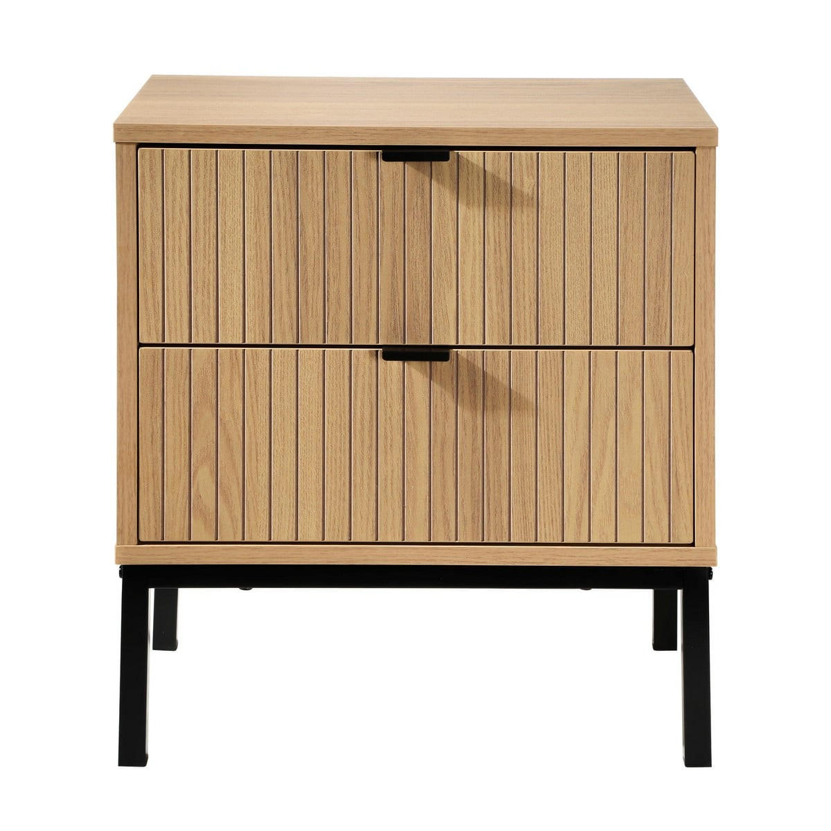 NACHTTISCH 2 Schubladen Effekt Holz mit Rillen - H51cm - Apfelbaumfarben, Holzwerkstoff (29/51/45cm) - Calicosy