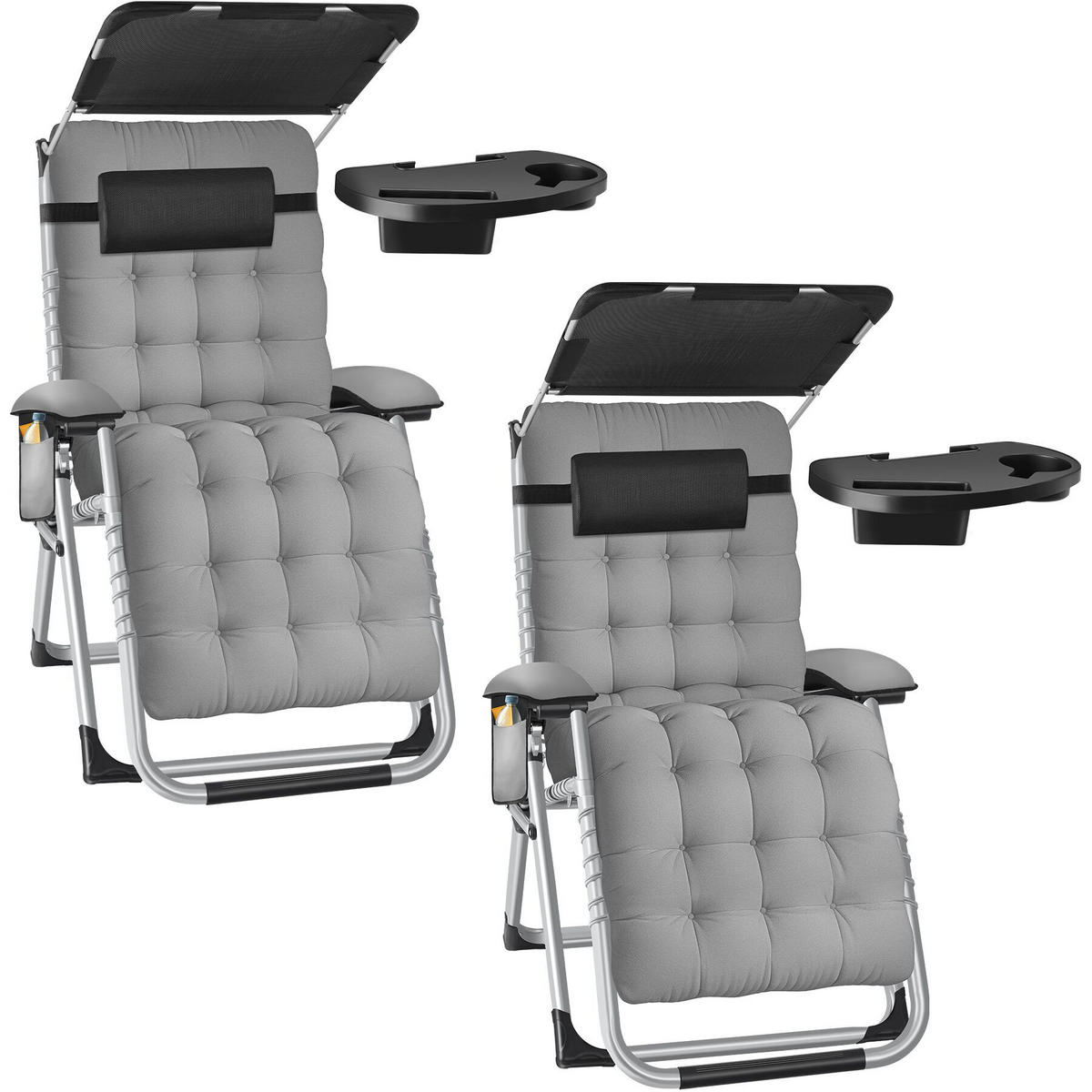 SONNENLIEGE Cloud Ii, mit Ablagetisch und Stautasche, hellgrau - Hellgrau, Kunststoff (84/103/168cm) - tectake