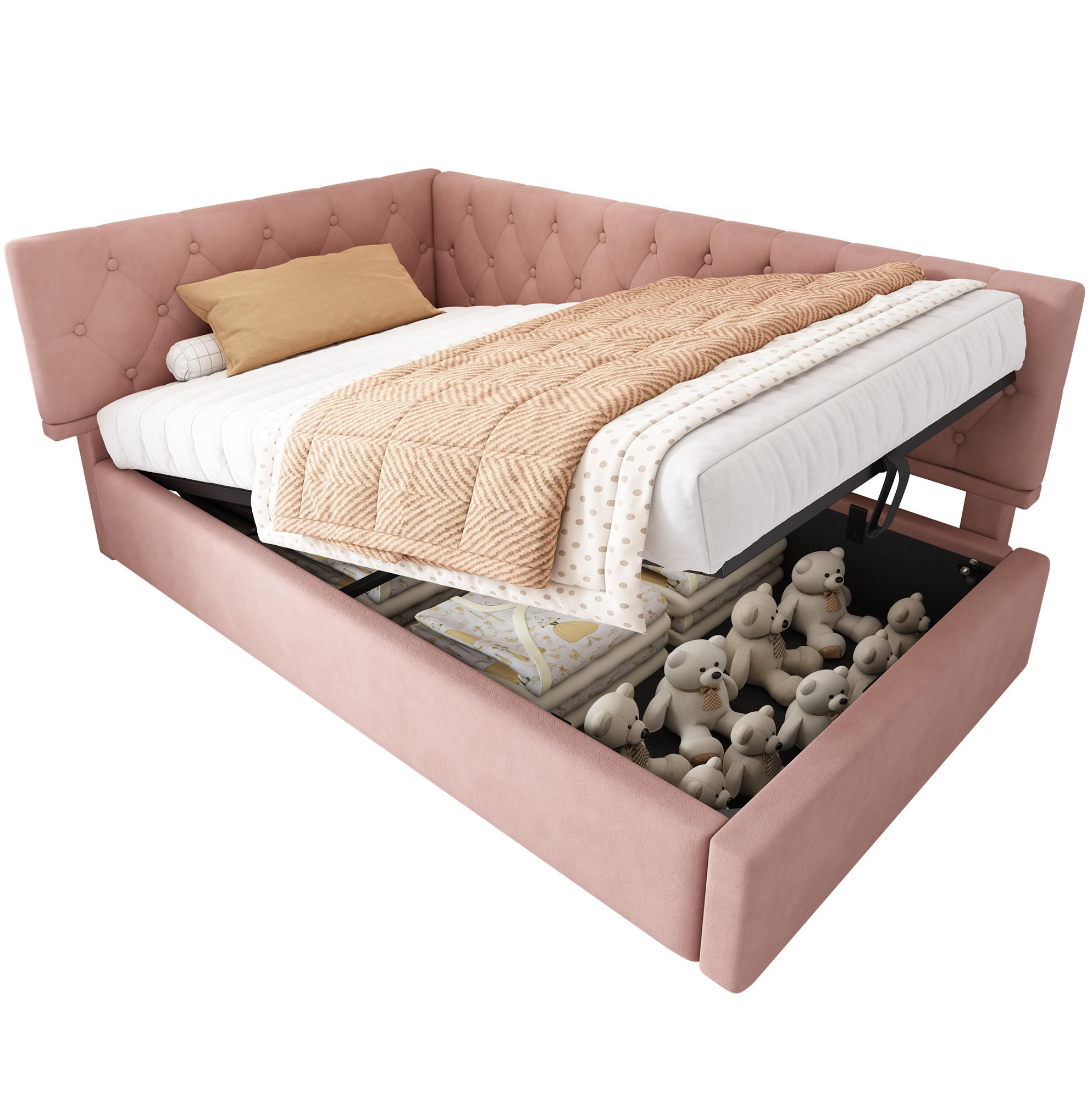POLSTERBETT 90/190 cm Rosa aus Samt mit Bettkasten - Rosa, Textil (90/190cm) - OKMYHOME