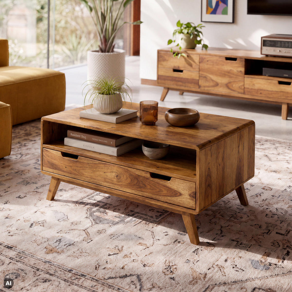COUCHTISCH Sheesham 100x70x48 natur sandgestrahlt lackiert MALMÖ 2 #228 - Naturfarben, Holz (100/70/48cm) - Massivmoebel24