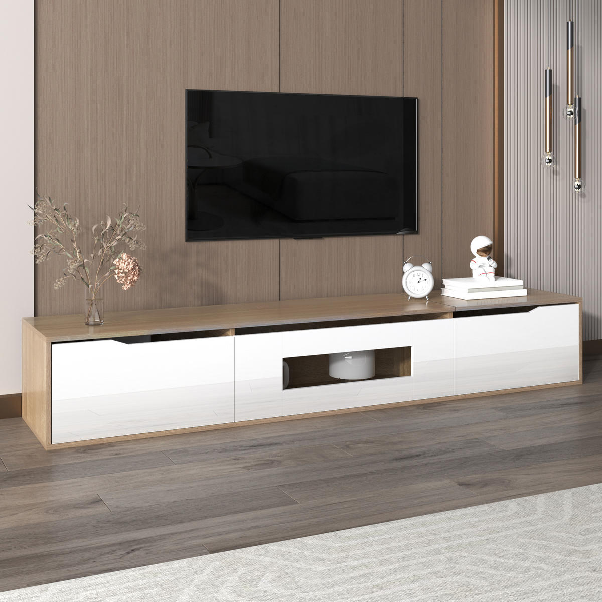 TV-SCHRANK in Weiß Hochglanz mit Holzoptik und LED 180/35/30 cm - Weiß, Holzwerkstoff (180/35/30cm) - Redom