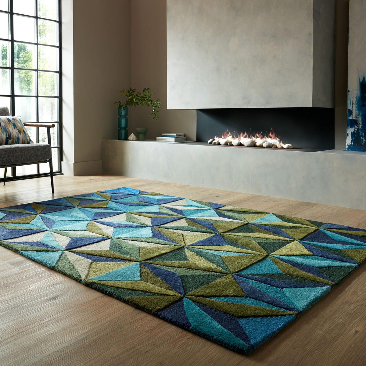 WOLLTEPPICH 3D Geometrisch, Wohnzimmer Blau-Grün Rechteckig 160x230 - Blau, Textil (160/230cm) - KADIMA DESIGN