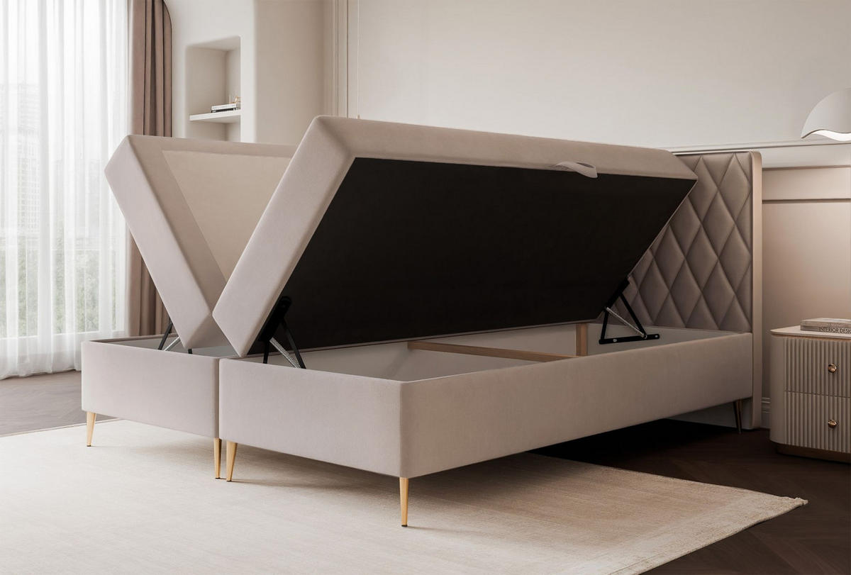 BOXBETT Caresso Greige, Velours, 180x200 cm - Taupe/Goldfarben, Textil/Metall (180/200cm) - Selsey