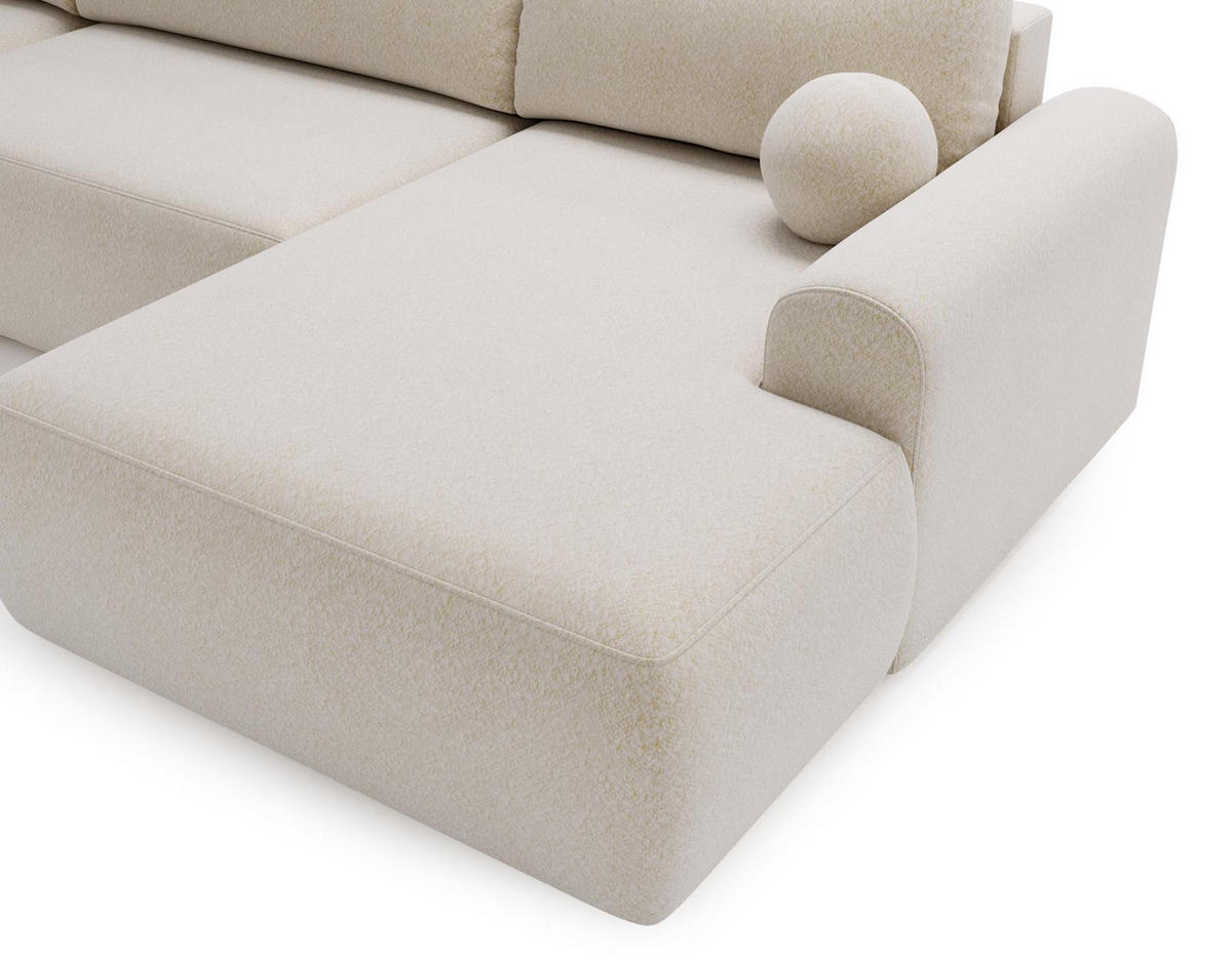 WOHNLANDSCHAFT Aurora Creme, mit Schlaffunktion in Lambi Stoff - Creme, Holzwerkstoff/Textil (344/92/177cm) - Bettso