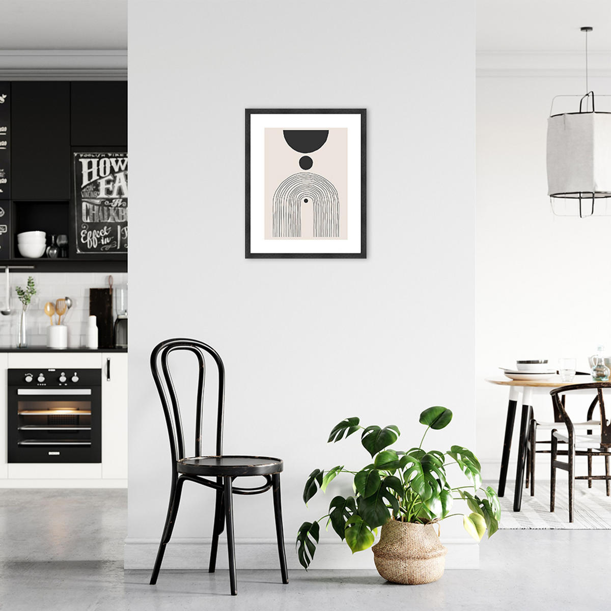 POSTER mit Rahmen 40x50 cm abstrakte Formen schwarz beige - Beige, Holz (41/51cm) - artissimo