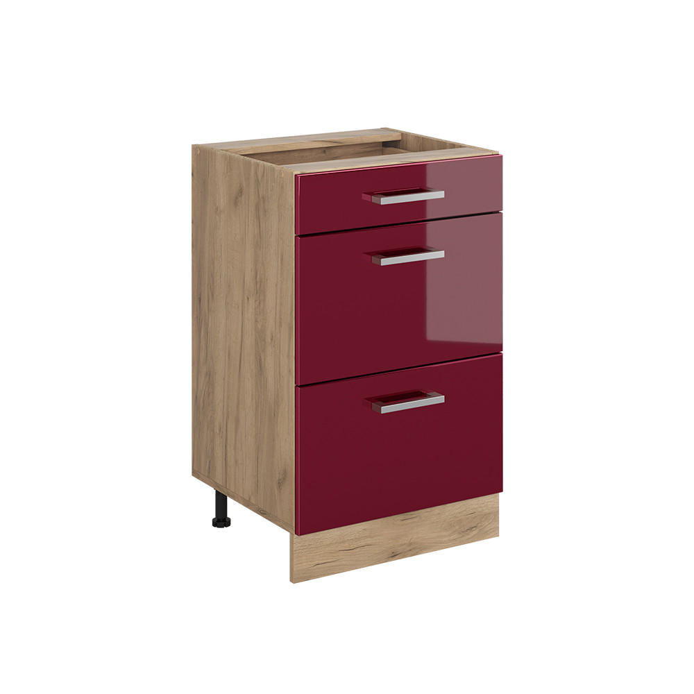 KÖKSUNDERSKÅP R-Line, Röd högblank/Goldkraft ek, 50 cm utan bänkskiva Röd, Honungsek 81.6/50/46 cm