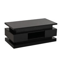 COUCHTISCH Schwarz Hochglanz anhebbar mit LED und 2 Schubladen 100/50/40 cm - Schwarz, Holzwerkstoff (50/100/40cm) - PANGIVO